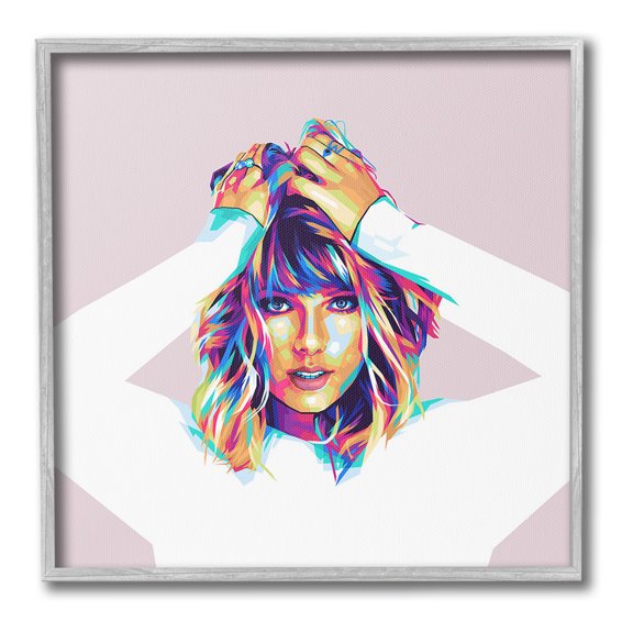 Stupell Industries Taylor with Bold Hues Abstract Painting Gray Framed Art Print Wall Art, 24 x 24