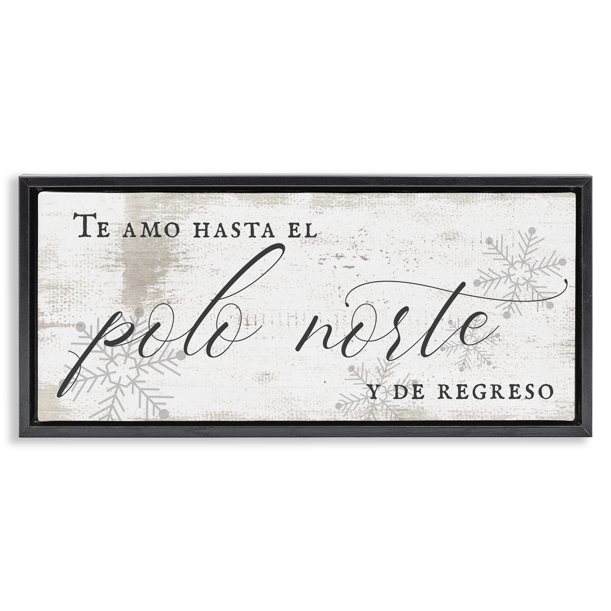 Stupell Industries Te Amo Hasta el Polo Norte Holiday Painting Black Floater Framed Art Print Wall Art, 25 x 11