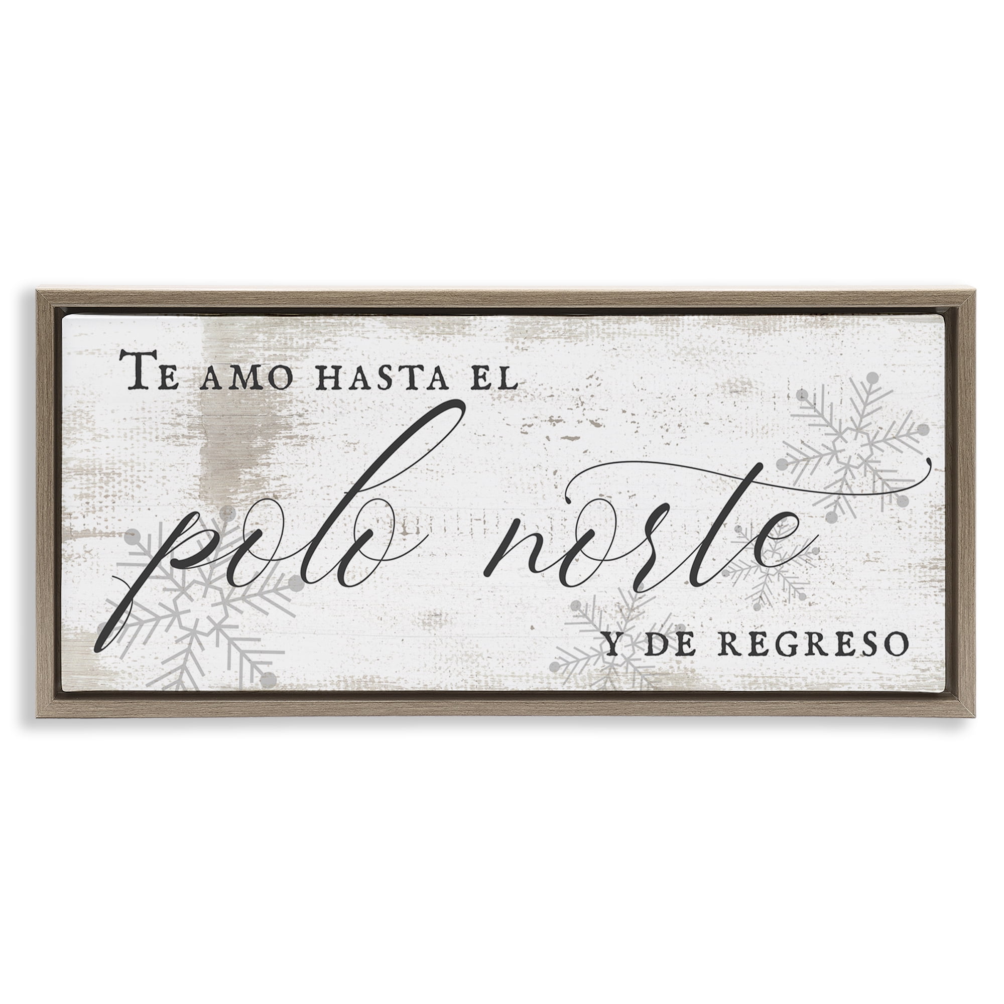 Stupell Industries Te Amo Hasta el Polo Norte Holiday Painting Brown Floater Framed Art Print Wall Art, 25 x 11