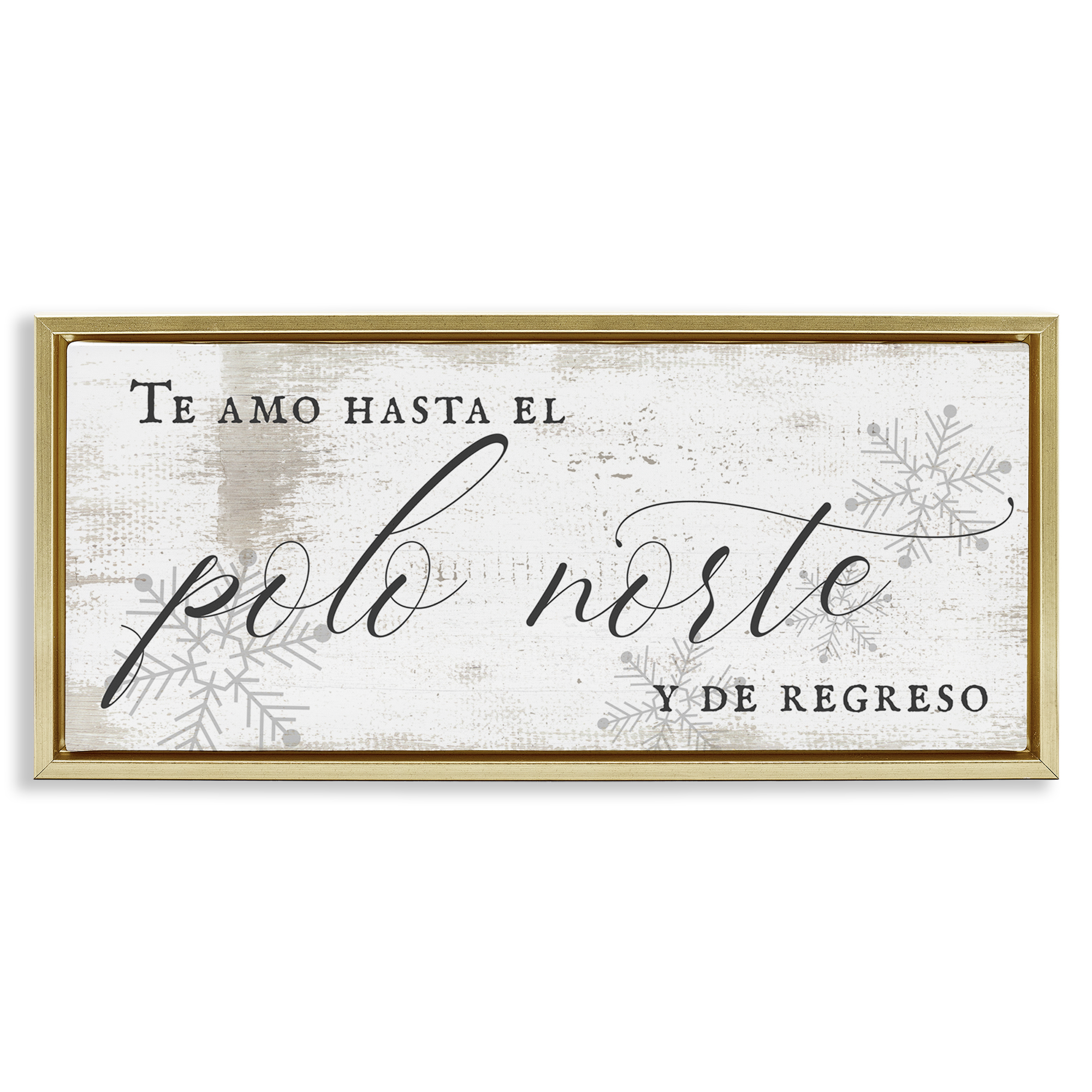 Stupell Industries Te Amo Hasta el Polo Norte Holiday Painting Gold Floater Framed Art Print Wall Art, 31 x 14
