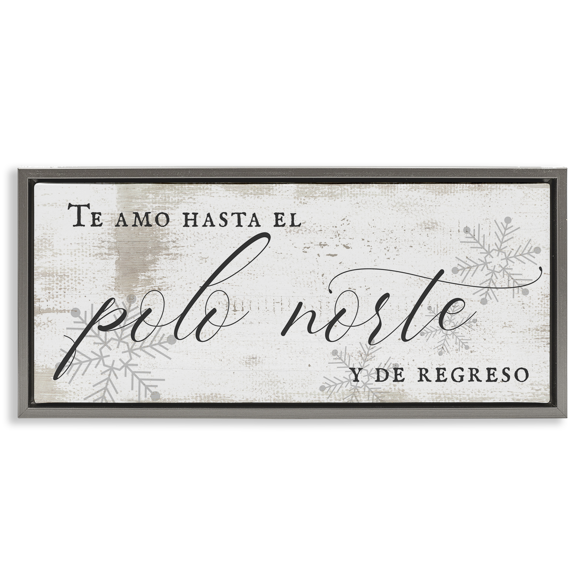 Stupell Industries Te Amo Hasta el Polo Norte Holiday Painting Gray Floater Framed Art Print Wall Art, 25 x 11