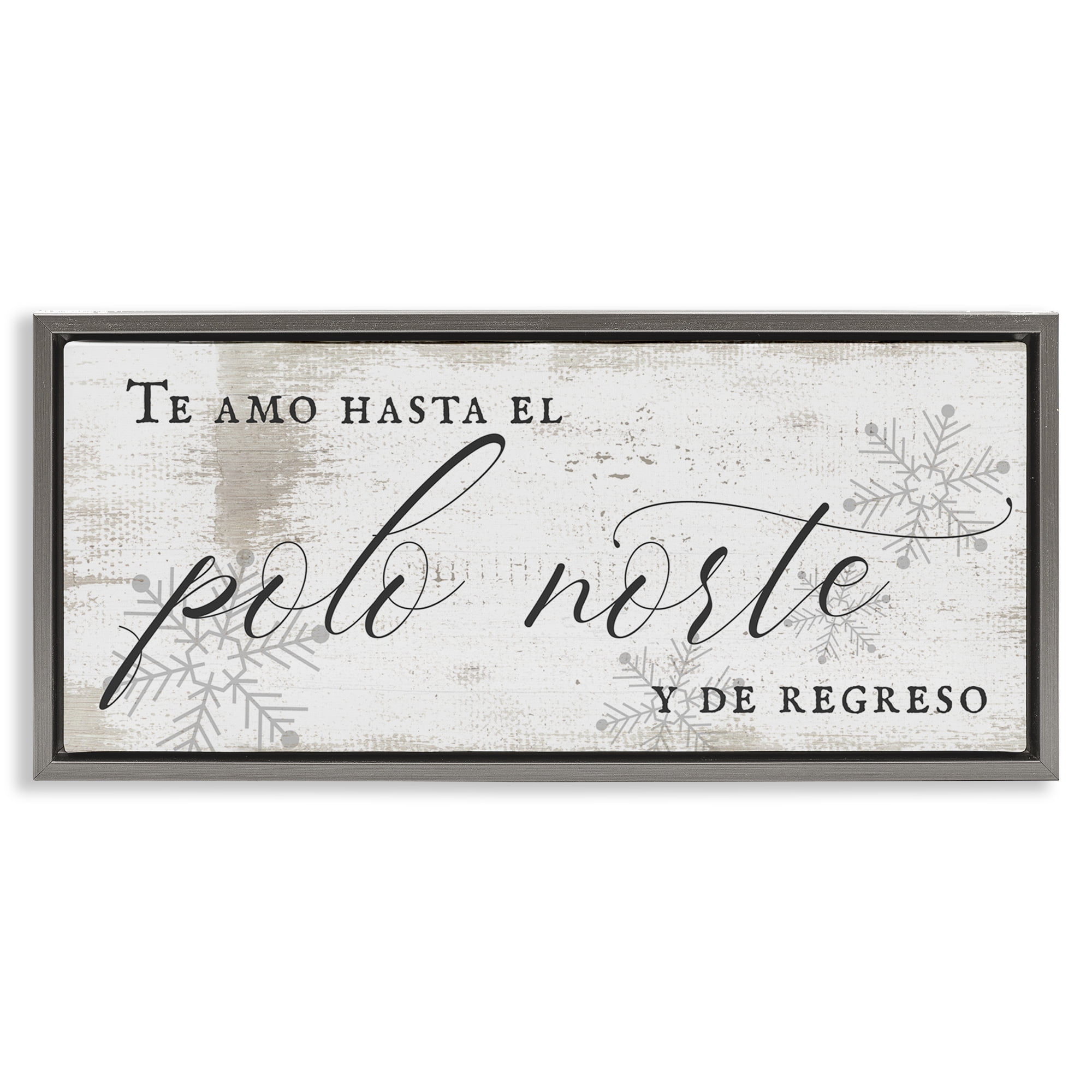 Stupell Industries Te Amo Hasta el Polo Norte Holiday Painting Gray Floater Framed Art Print Wall Art, 31 x 14