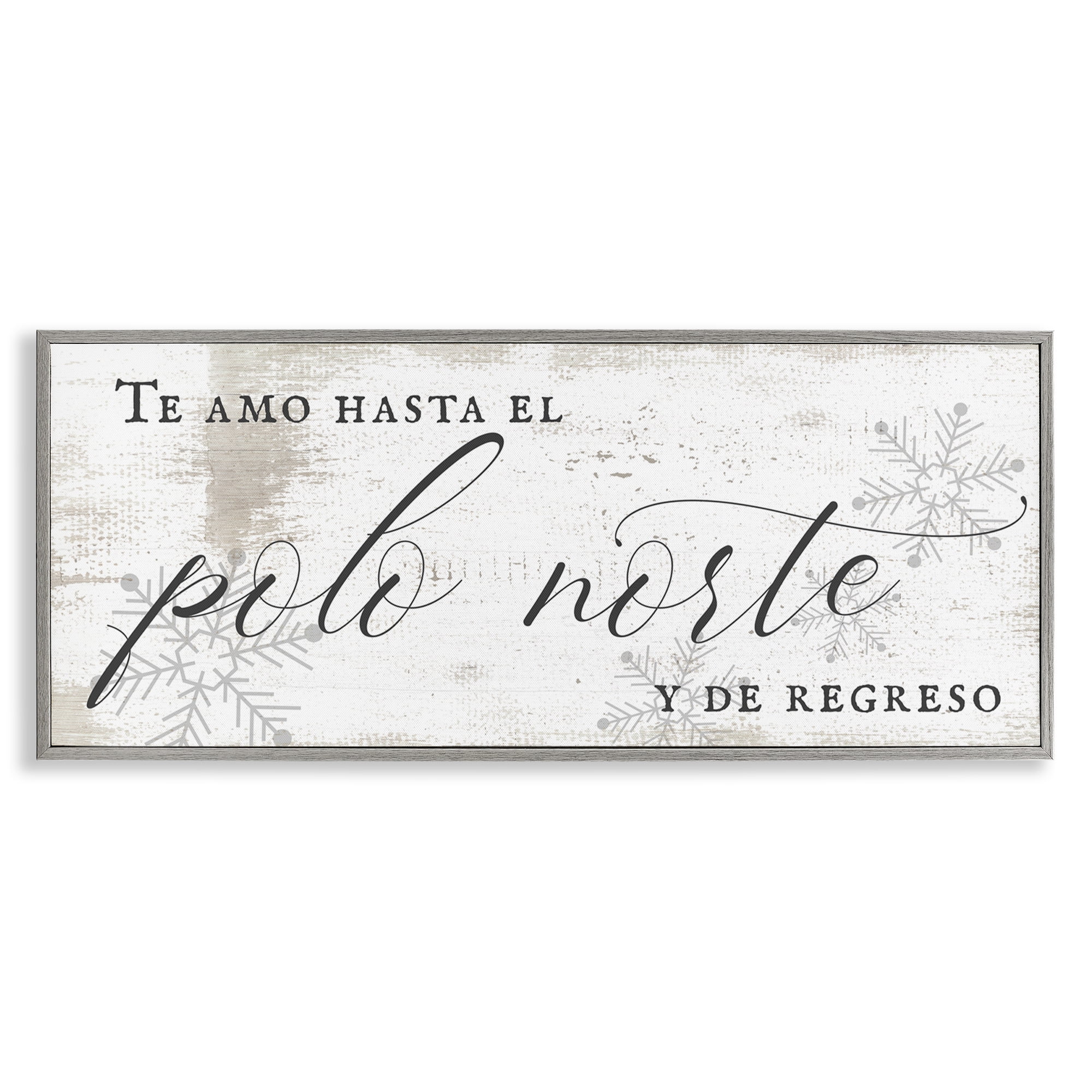 Stupell Industries Te Amo Hasta el Polo Norte Holiday Painting Gray Framed Art Print Wall Art, 24 x 10