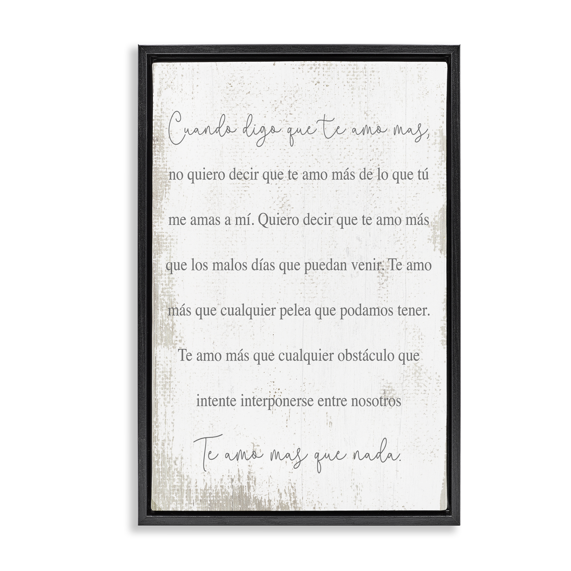 Stupell Industries Te Amo Más Que Nada Inspirational Quotes & Sayings Painting Black Floater Framed Art Print Wall Art, 21 x 31