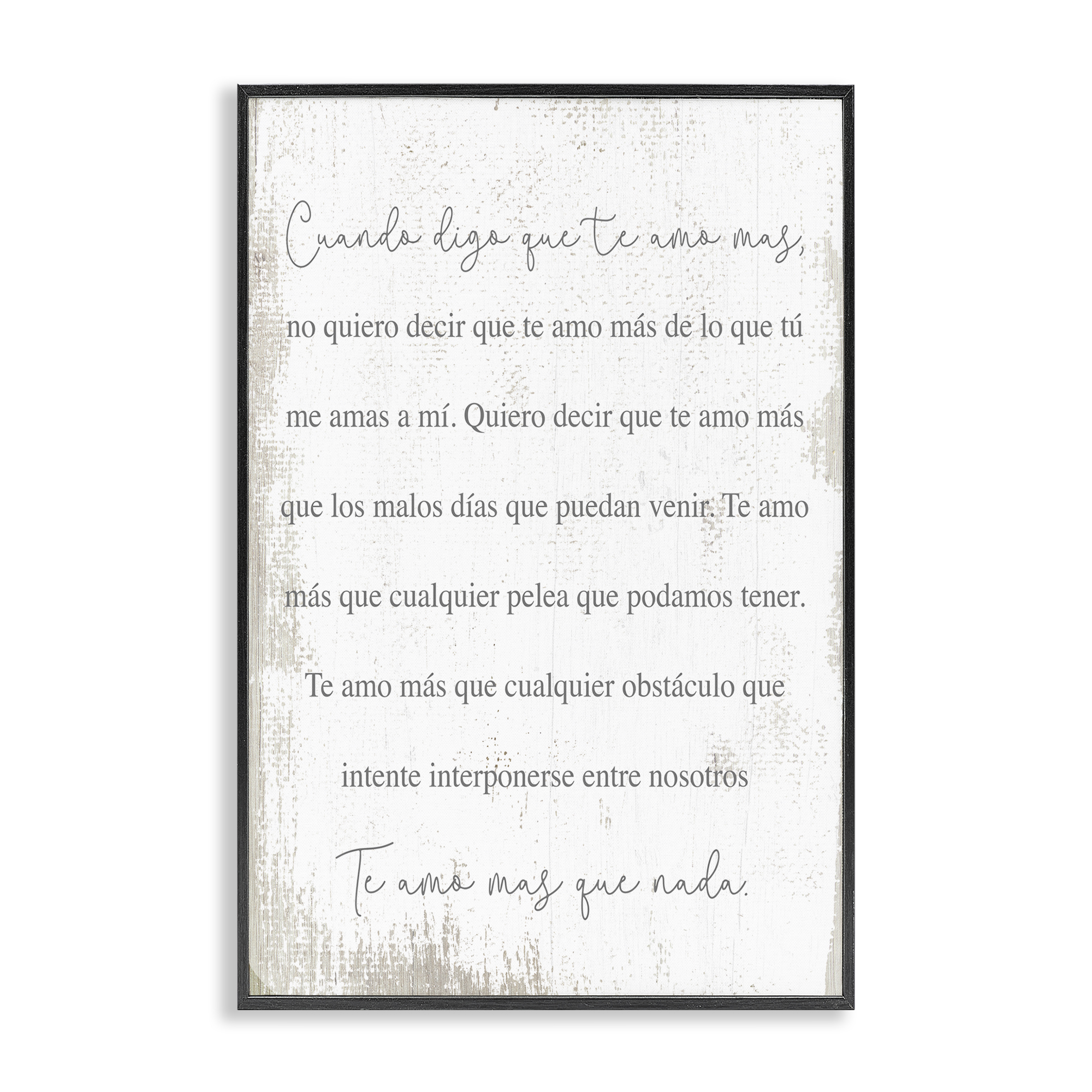 Stupell Industries Te Amo Más Que Nada Inspirational Quotes & Sayings Painting Black Framed Art Print Wall Art, 12 x 18