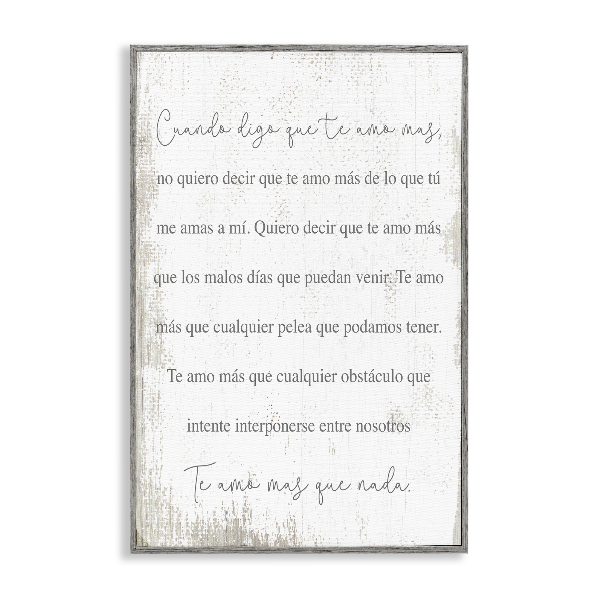 Stupell Industries Te Amo Más Que Nada Inspirational Quotes & Sayings Painting Gray Framed Art Print Wall Art, 20 x 30