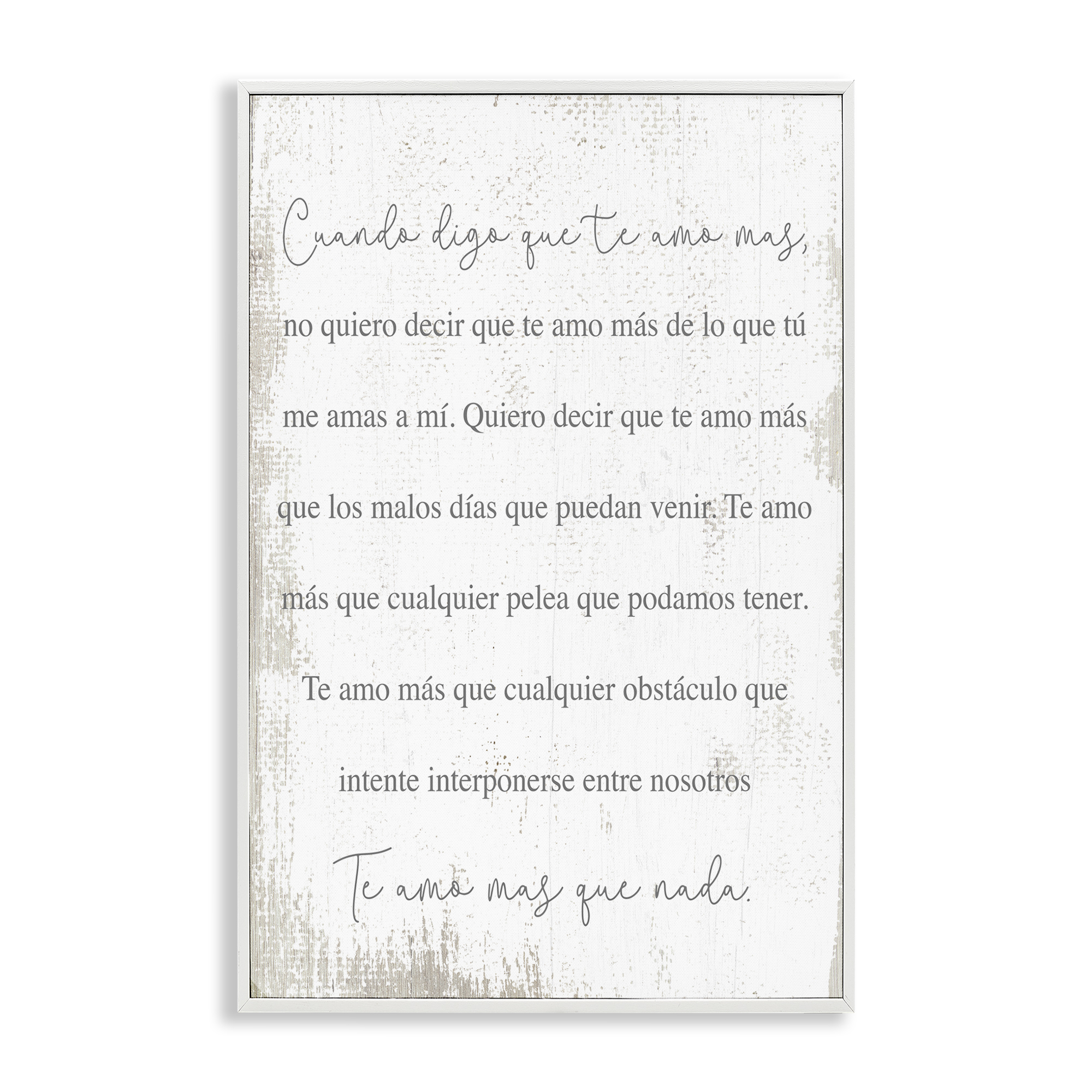 Stupell Industries Te Amo Más Que Nada Inspirational Quotes & Sayings Painting White Framed Art Print Wall Art, 20 x 30