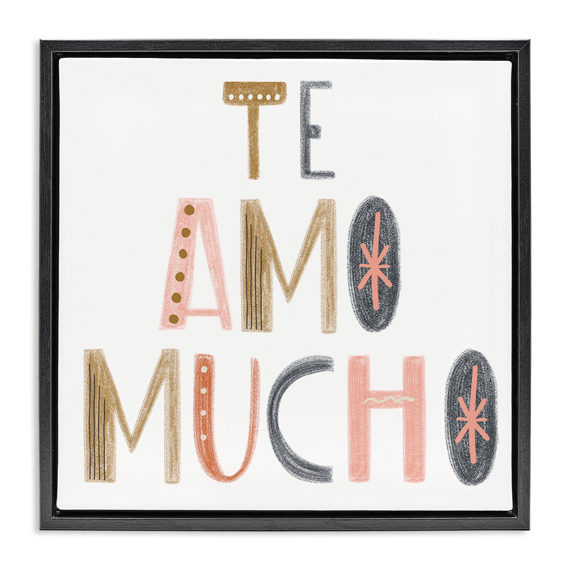 Stupell Industries Te Amo Mucho Creativo Inspirational Quotes & Sayings Painting Black Floater Framed Art Print Wall Art, 18 x 18
