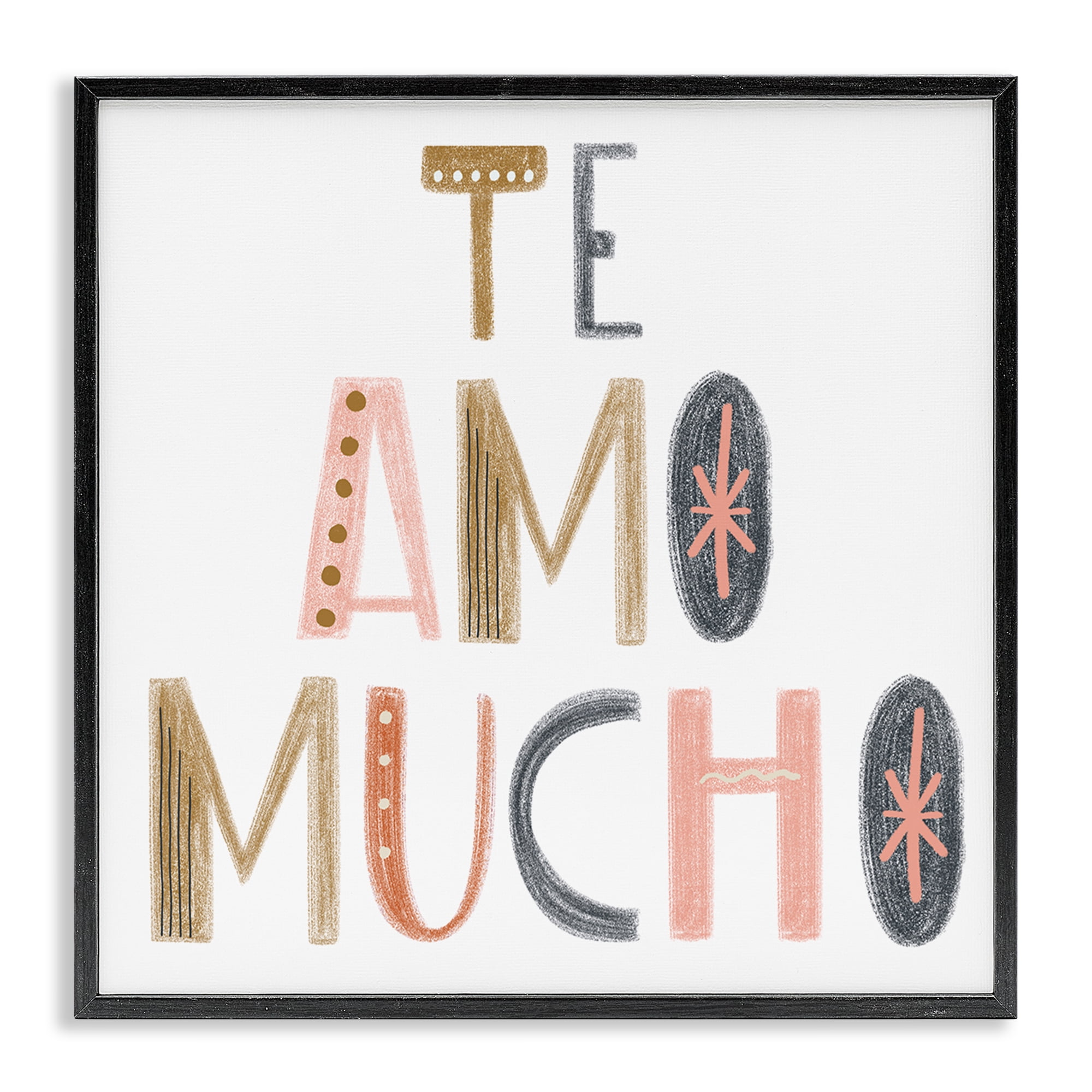 Stupell Industries Te Amo Mucho Creativo Inspirational Quotes & Sayings Painting Black Framed Art Print Wall Art, 12 x 12