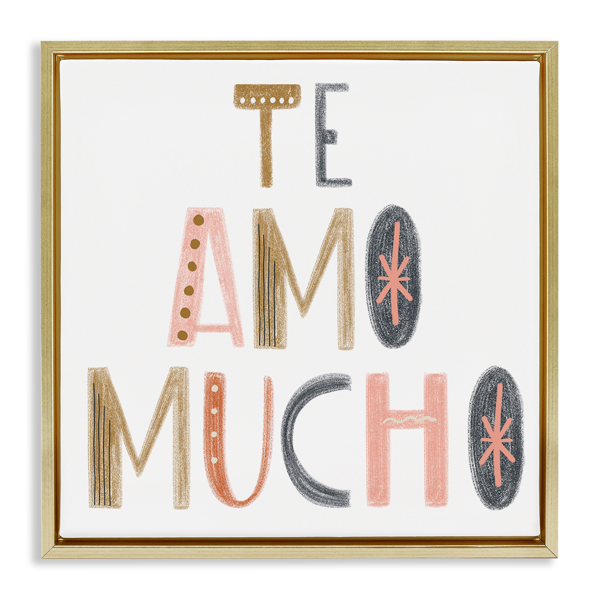 Stupell Industries Te Amo Mucho Creativo Inspirational Quotes & Sayings Painting Gold Floater Framed Art Print Wall Art, 25 x 25