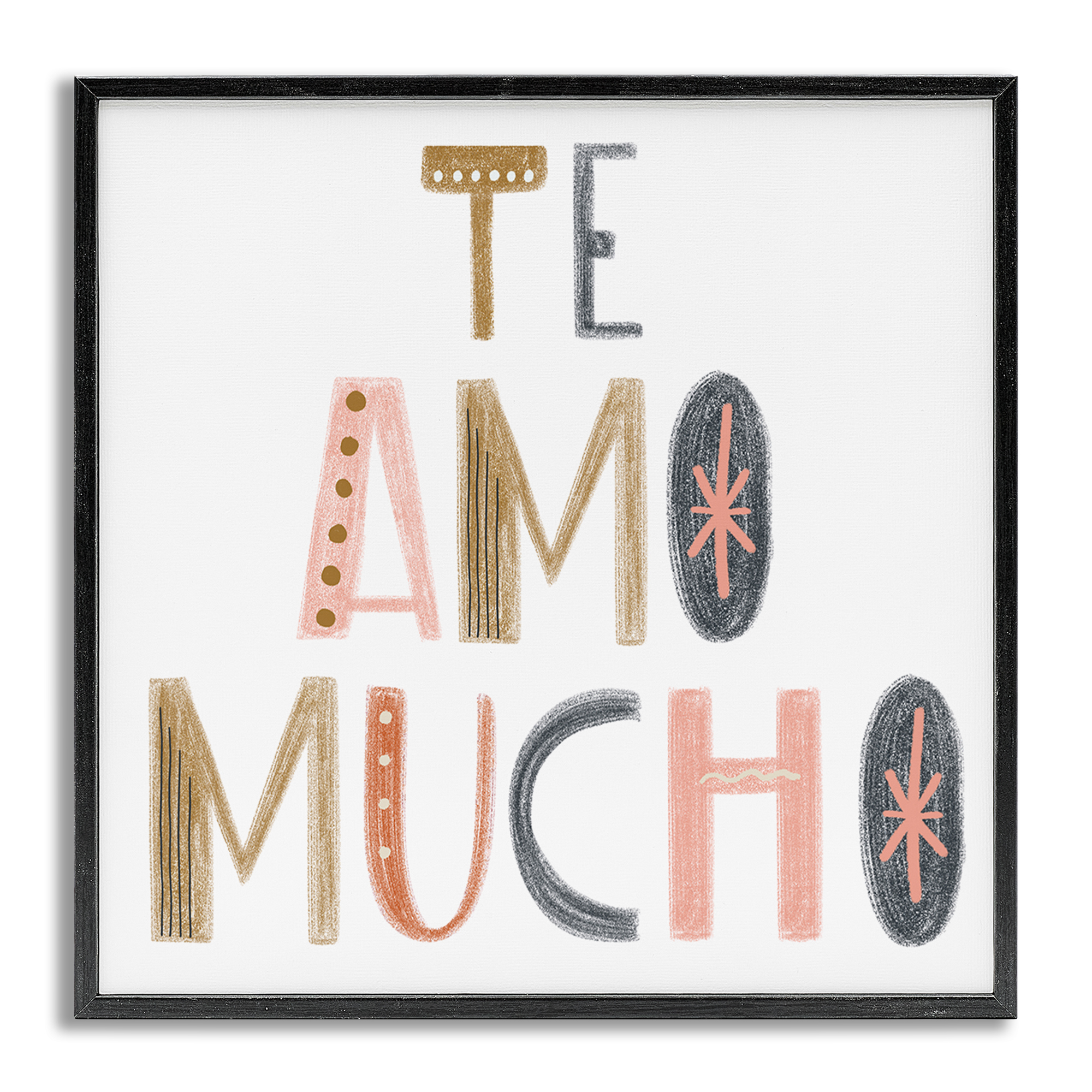 Stupell Industries Te Amo Mucho Creativo Inspirational Quotes & Sayings Painting Gray Framed Art Print Wall Art, 12 x 12