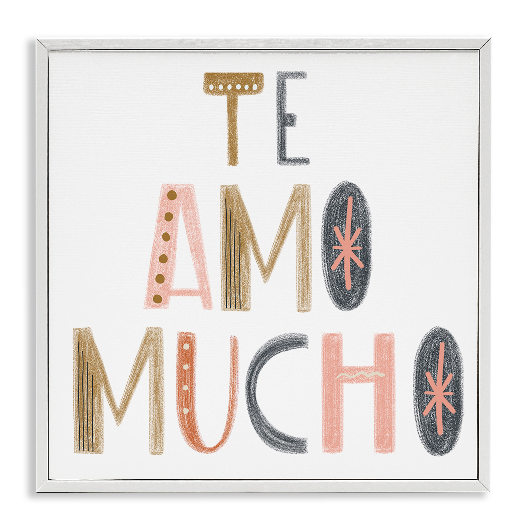 Stupell Industries Te Amo Mucho Creativo Inspirational Quotes & Sayings Painting White Framed Art Print Wall Art, 24 x 24