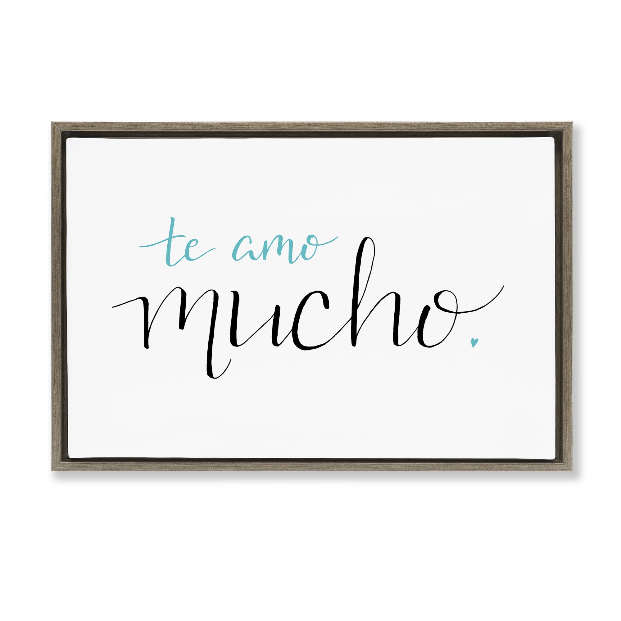 Stupell Industries Te Amo Mucho Turquesa Inspirational Quotes & Sayings Painting Brown Floater Framed Art Print Wall Art, 25 x 17