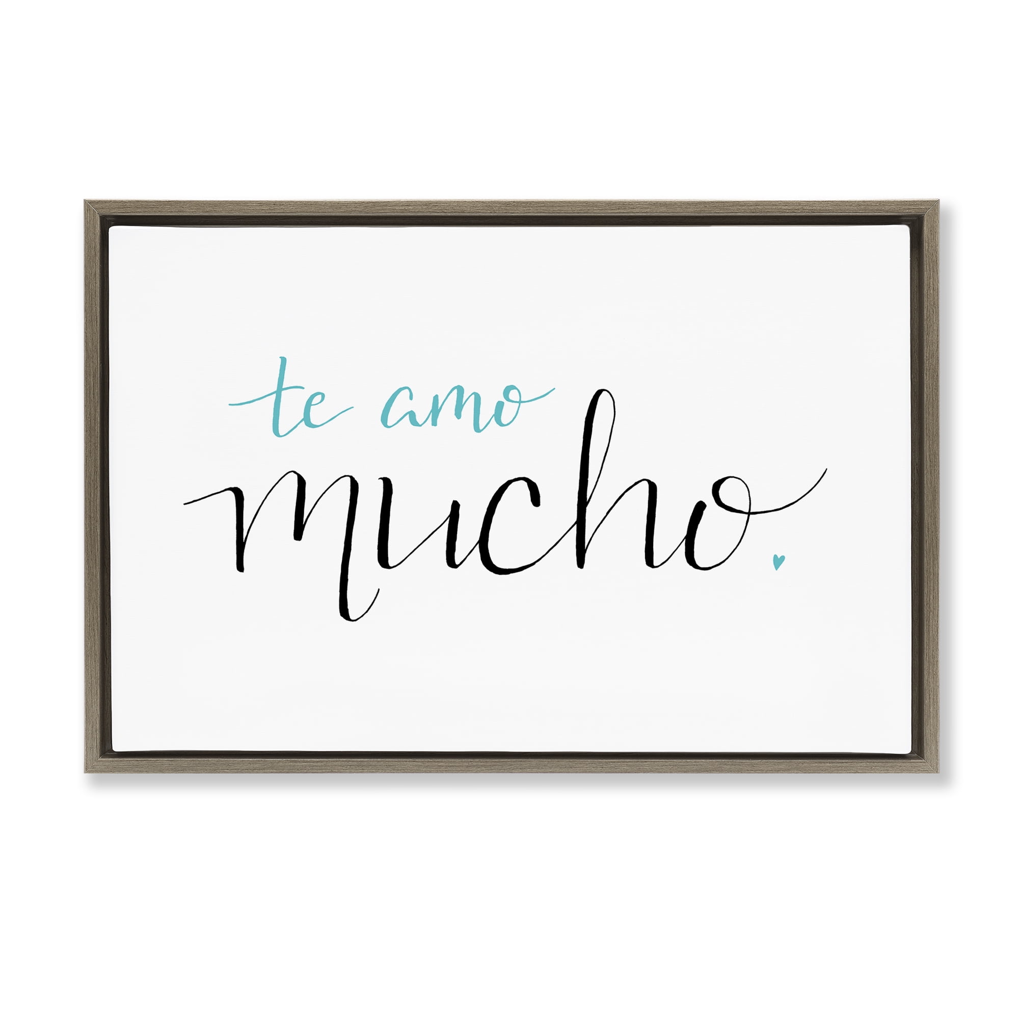 Stupell Industries Te Amo Mucho Turquesa Inspirational Quotes & Sayings Painting Brown Floater Framed Art Print Wall Art, 31 x 21
