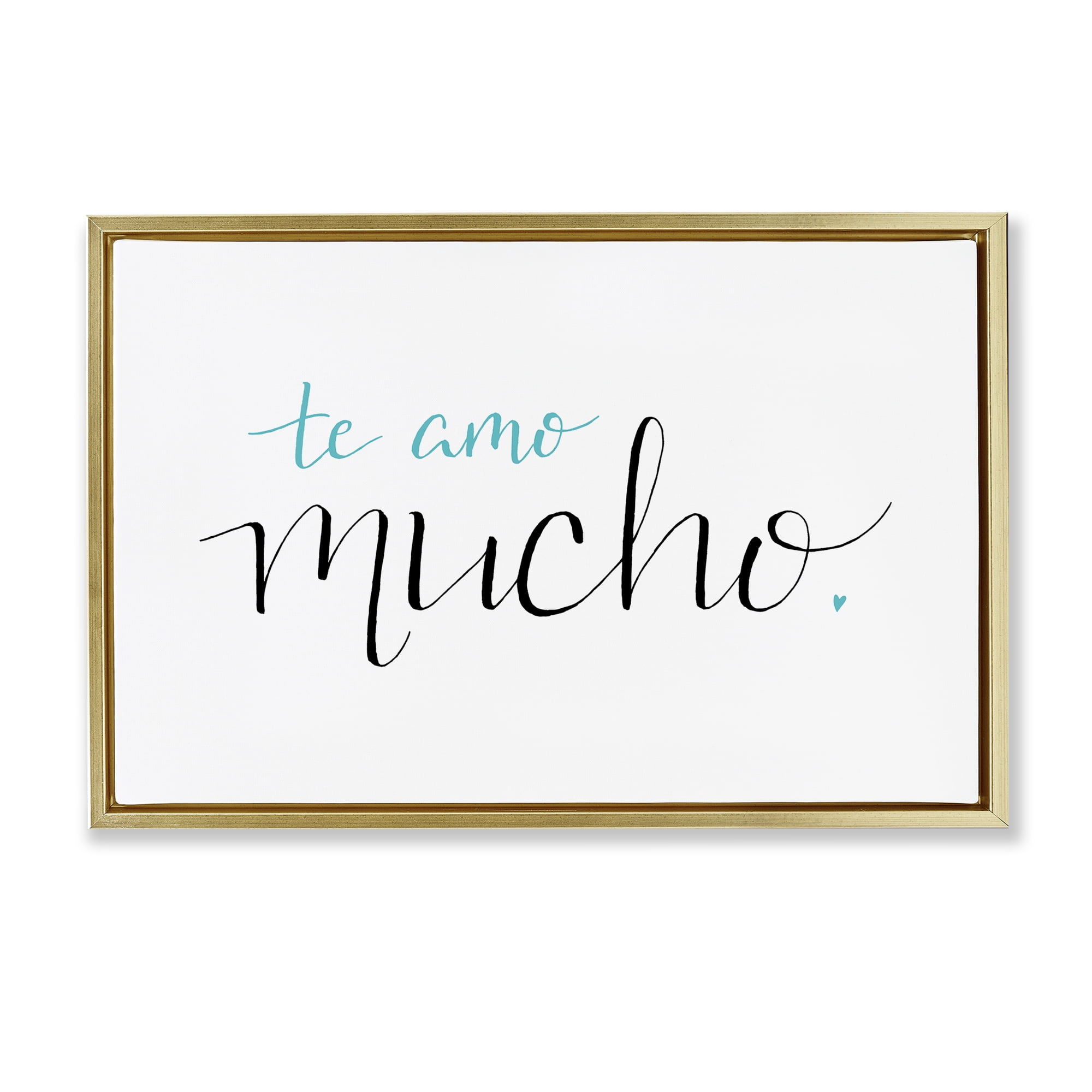 Stupell Industries Te Amo Mucho Turquesa Inspirational Quotes & Sayings Painting Gold Floater Framed Art Print Wall Art, 31 x 21