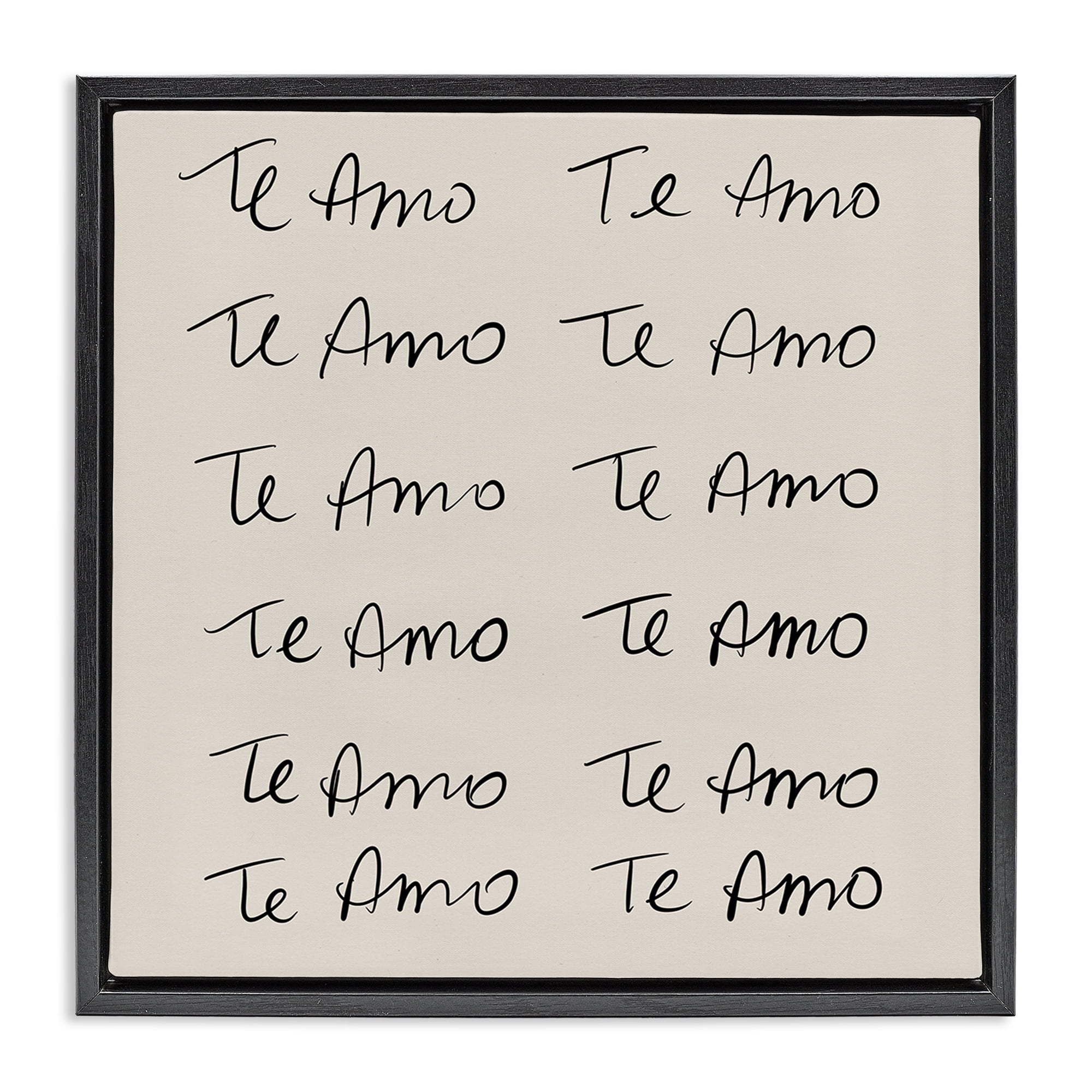 Stupell Industries Te Amo Repetitivo Inspirational Quotes & Sayings Drawing Black Floater Framed Art Print Wall Art, 18 x 18