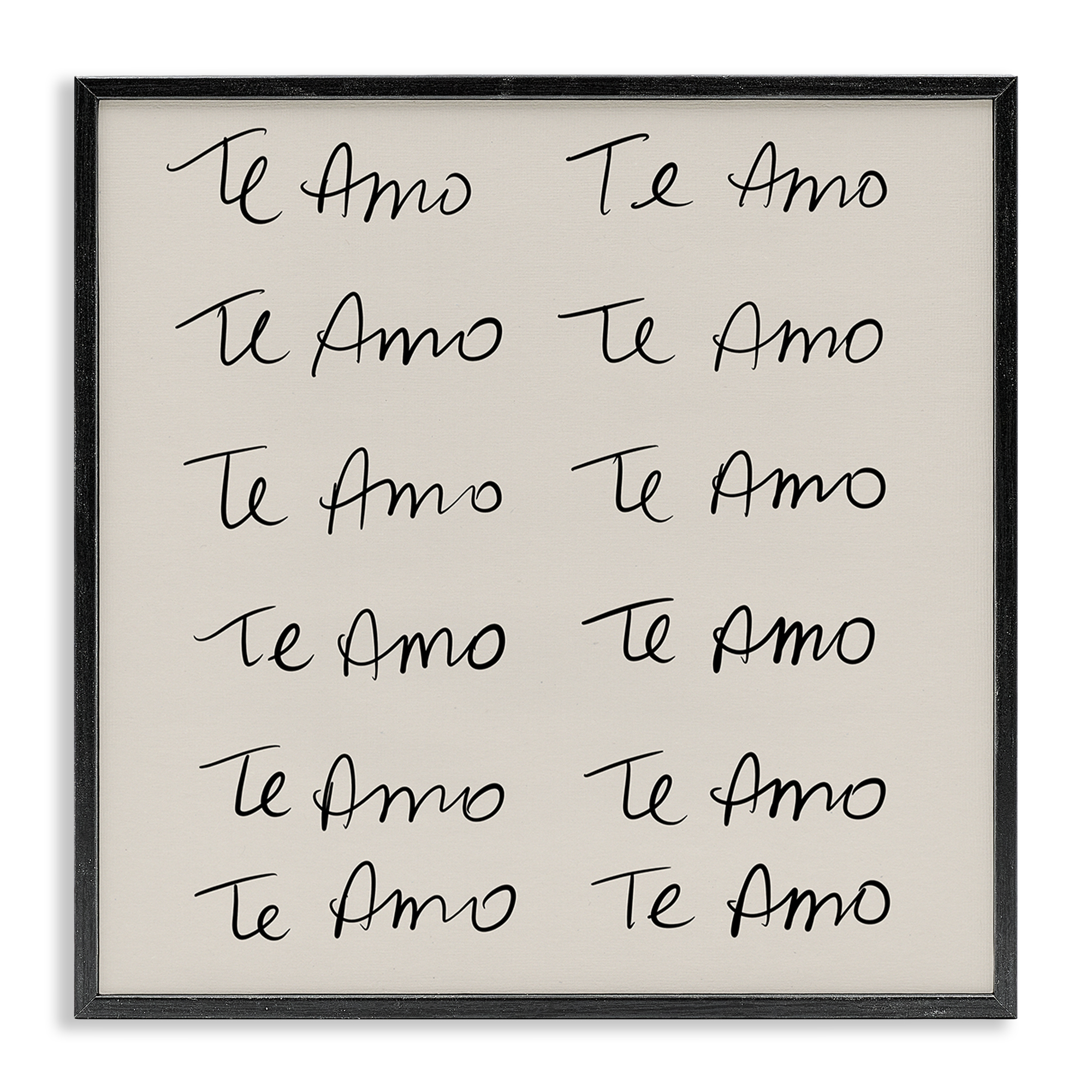 Stupell Industries Te Amo Repetitivo Inspirational Quotes & Sayings Drawing Black Framed Art Print Wall Art, 17 x 17