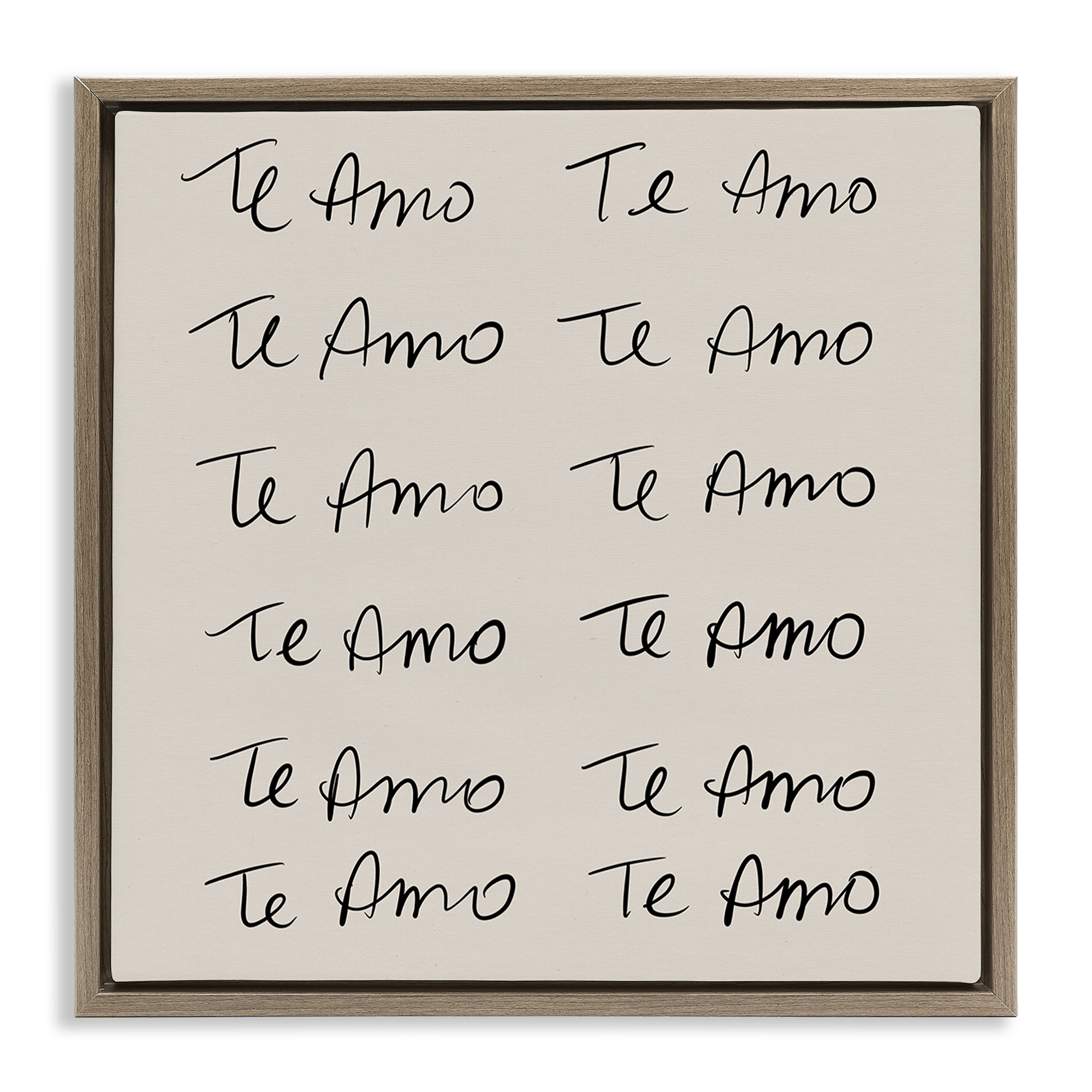 Stupell Industries Te Amo Repetitivo Inspirational Quotes & Sayings Drawing Brown Floater Framed Art Print Wall Art, 18 x 18