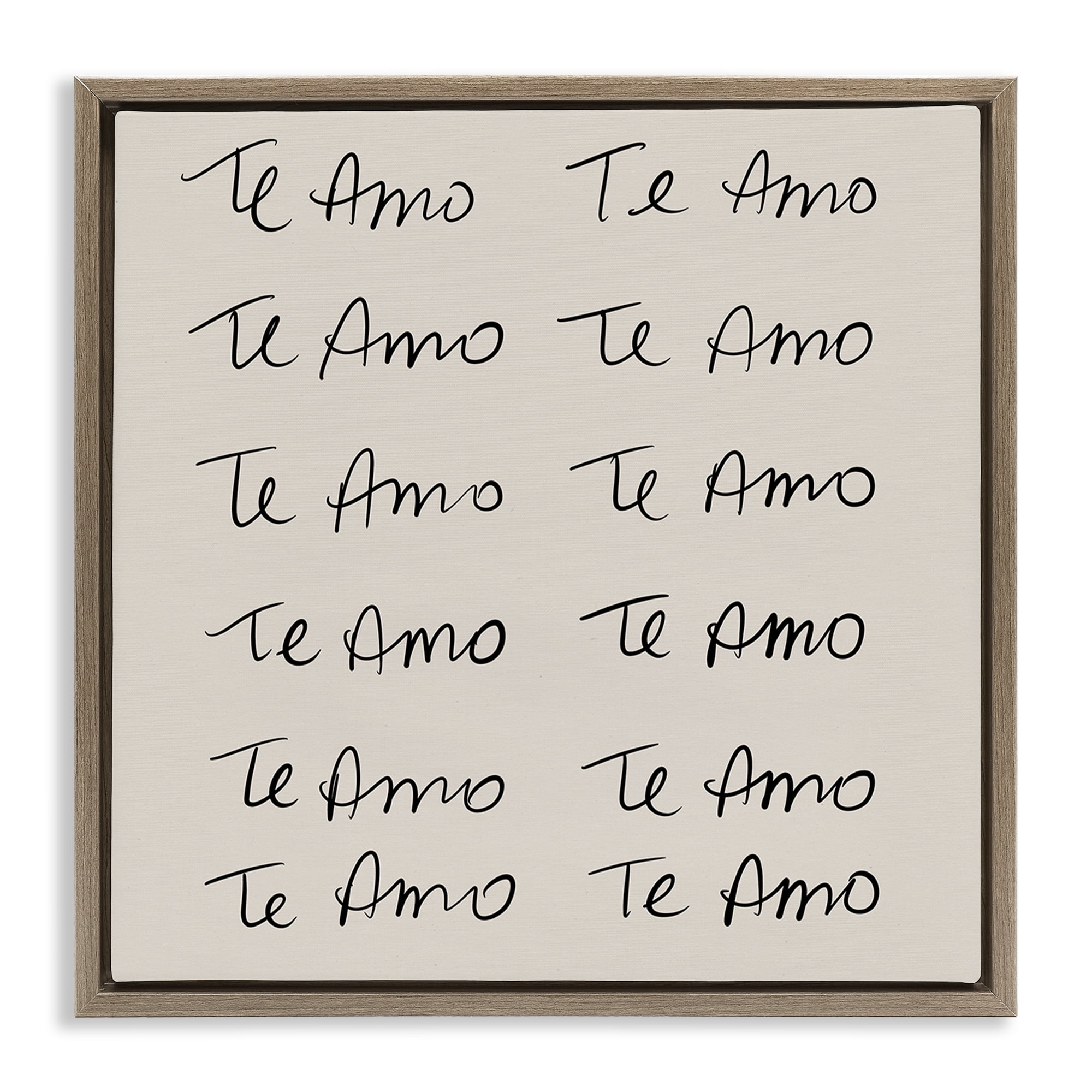 Stupell Industries Te Amo Repetitivo Inspirational Quotes & Sayings Drawing Brown Floater Framed Art Print Wall Art, 25 x 25