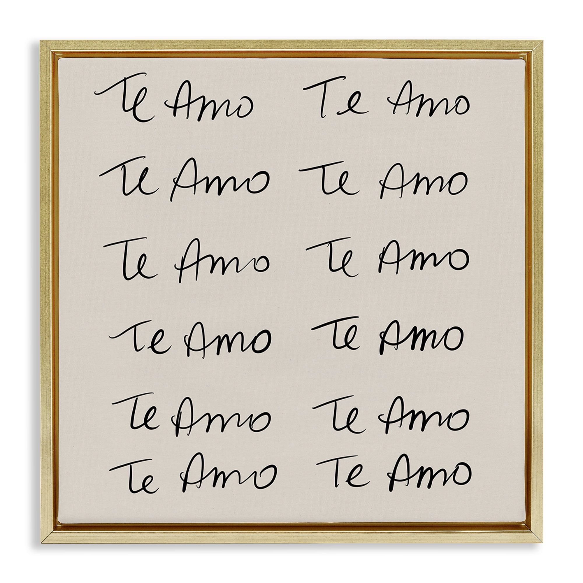Stupell Industries Te Amo Repetitivo Inspirational Quotes & Sayings Drawing Gold Floater Framed Art Print Wall Art, 18 x 18