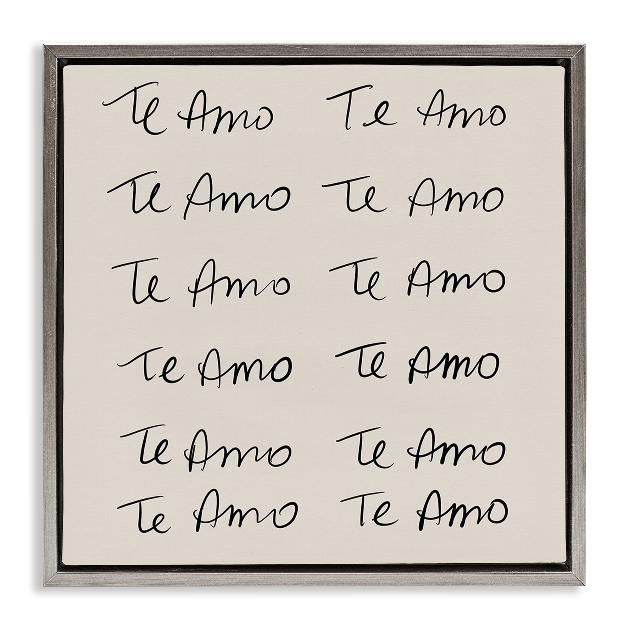 Stupell Industries Te Amo Repetitivo Inspirational Quotes & Sayings Drawing Gray Floater Framed Art Print Wall Art, 18 x 18