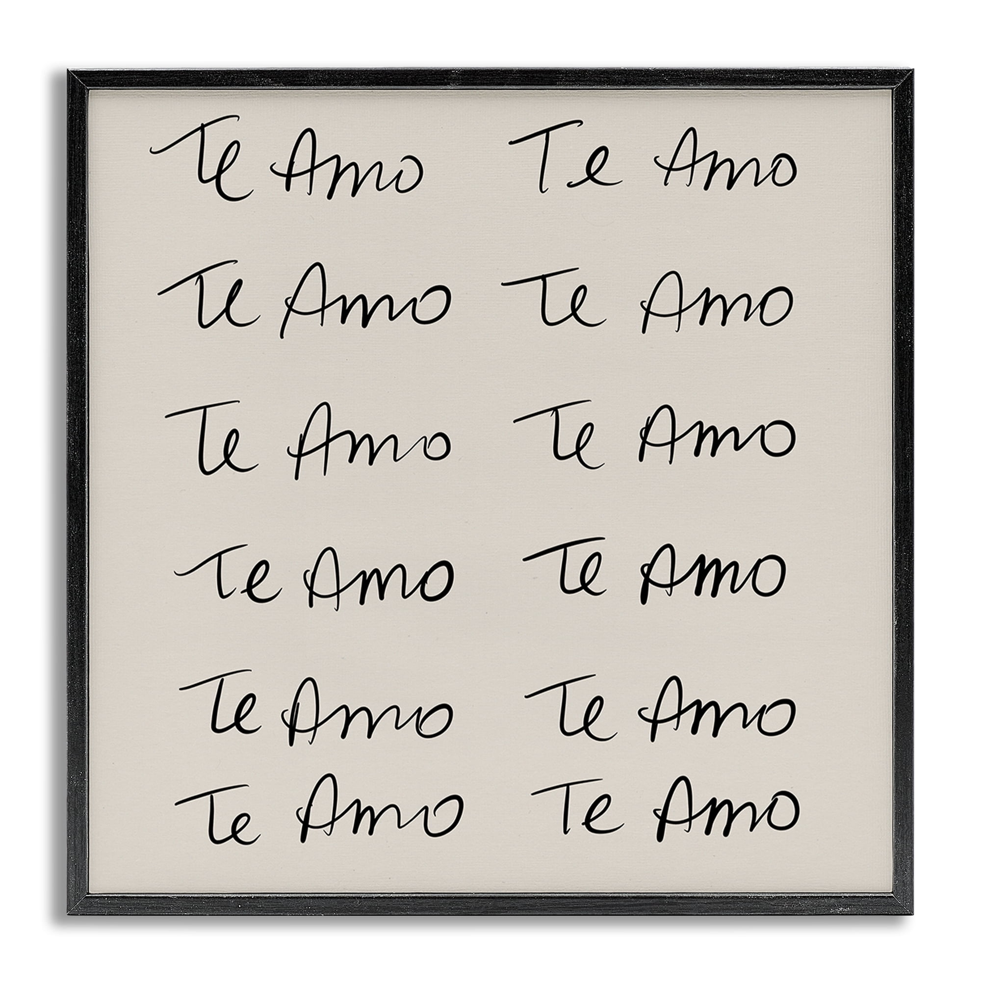 Stupell Industries Te Amo Repetitivo Inspirational Quotes & Sayings Drawing Gray Framed Art Print Wall Art, 12 x 12
