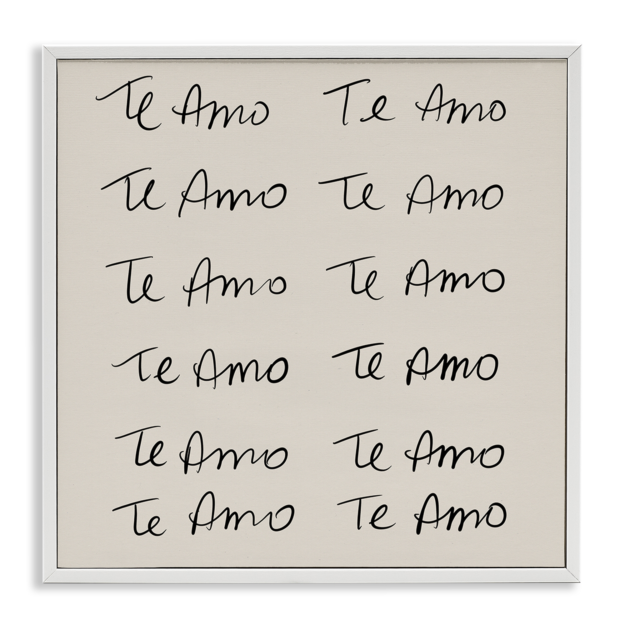 Stupell Industries Te Amo Repetitivo Inspirational Quotes & Sayings Drawing White Framed Art Print Wall Art, 12 x 12