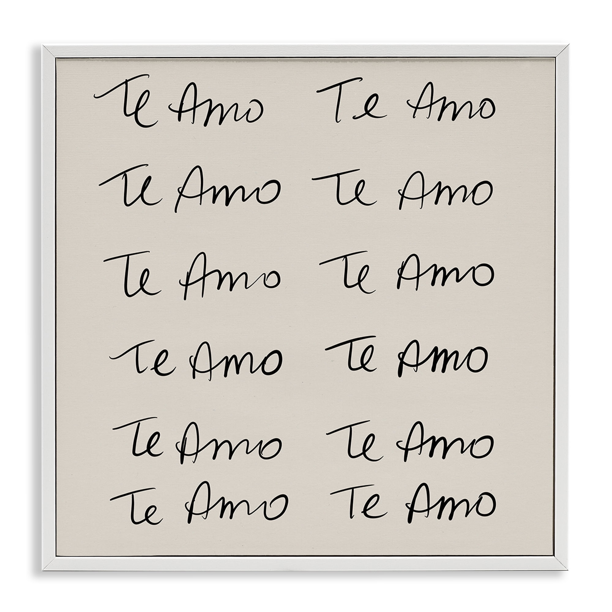 Stupell Industries Te Amo Repetitivo Inspirational Quotes & Sayings Drawing White Framed Art Print Wall Art, 24 x 24