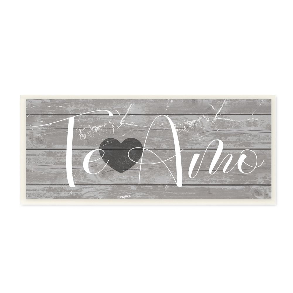 Stupell Industries Te Amo Romantic Rustic Grey Sign with Heart Designed by Daphne Polselli