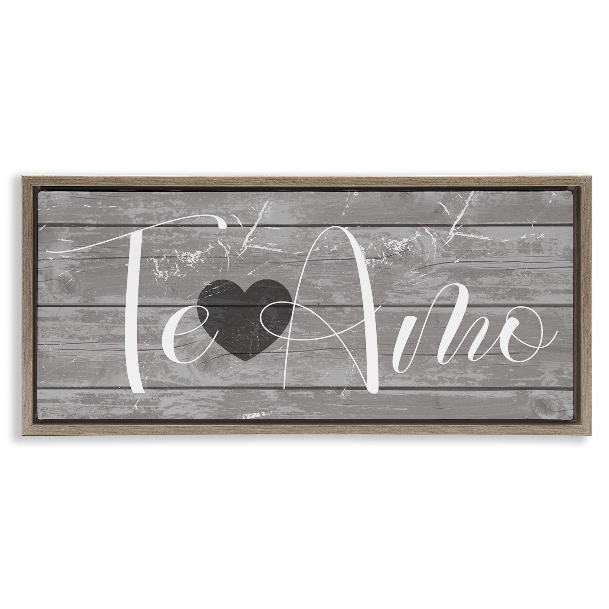 Stupell Industries Te Amo Romantic Rustic Typography Painting Brown Floater Framed Canvas Art Print Wall Art, 31 x 14