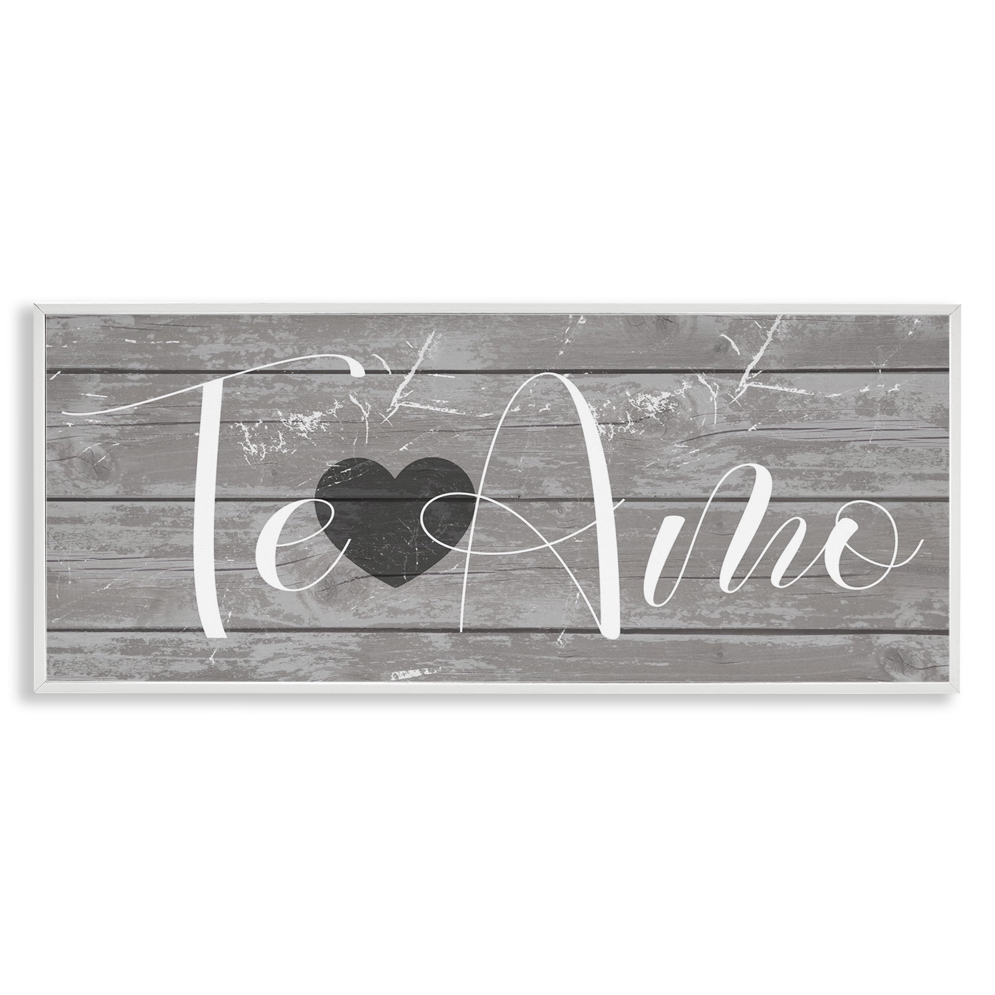 Stupell Industries Te Amo Romantic Rustic Typography Painting White Framed Art Print Wall Art, 24 x 10