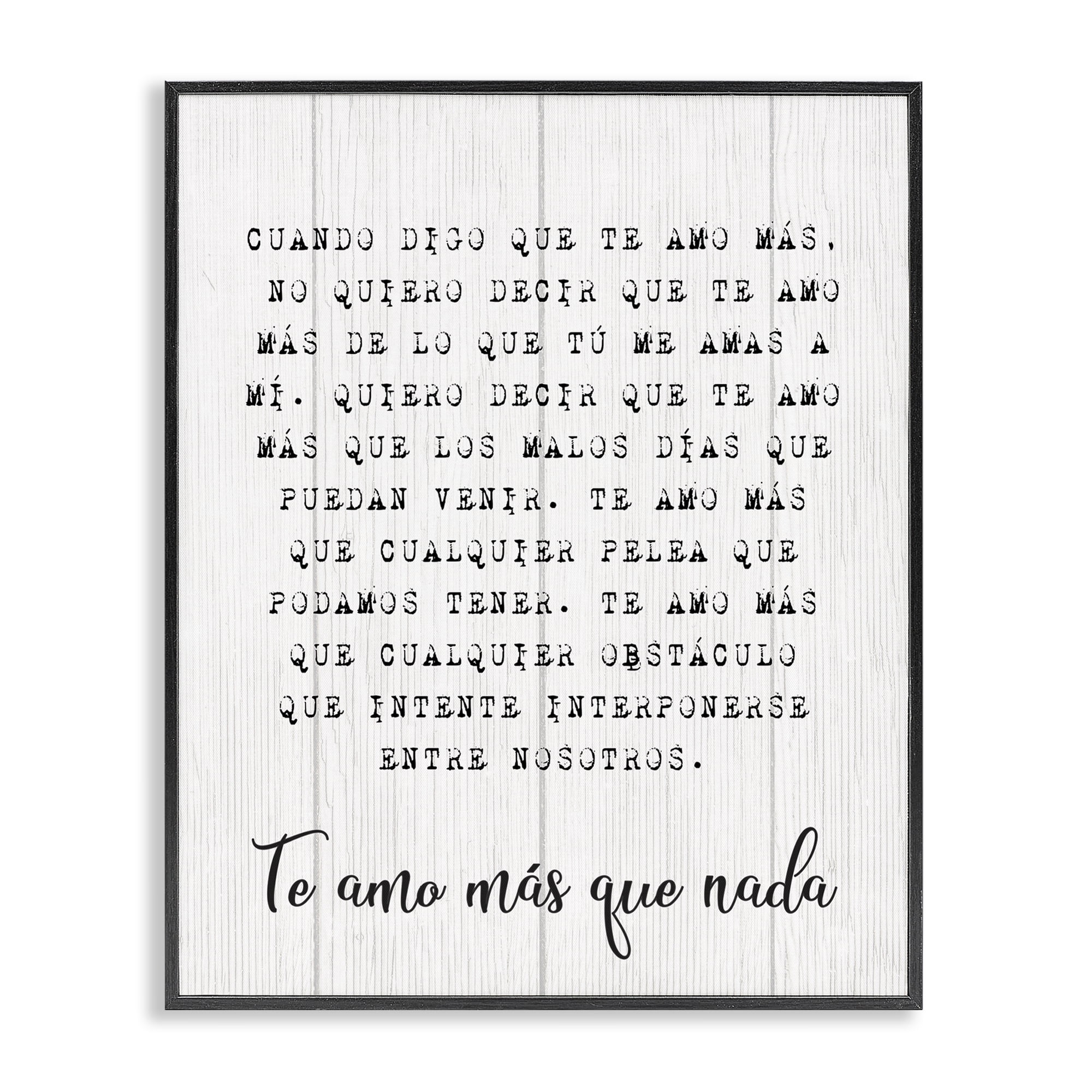 Stupell Industries Te Amo Sin Límites Inspirational Quotes & Sayings Painting Black Framed Art Print Wall Art, 24 x 30