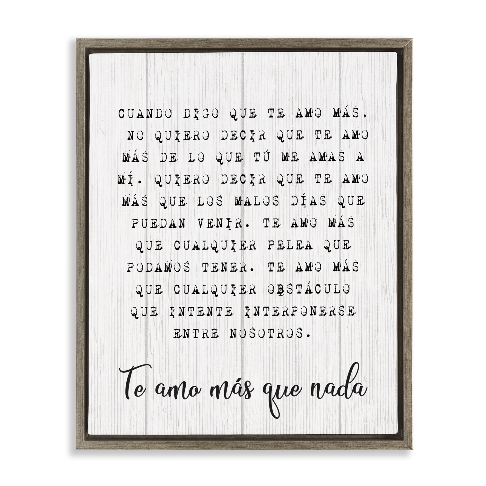 Stupell Industries Te Amo Sin Límites Inspirational Quotes & Sayings Painting Brown Floater Framed Art Print Wall Art, 17 x 21