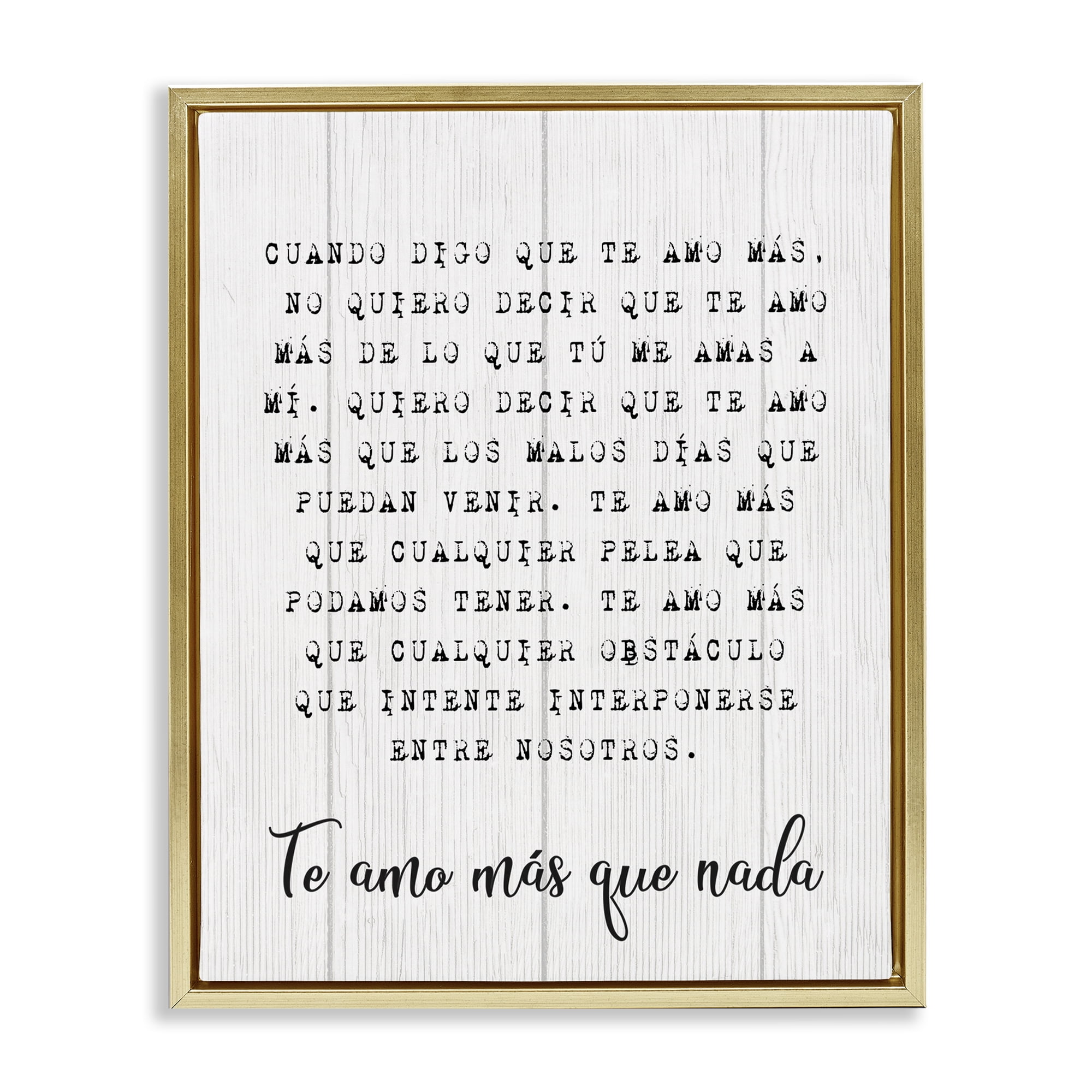 Stupell Industries Te Amo Sin Límites Inspirational Quotes & Sayings Painting Gold Floater Framed Art Print Wall Art, 25 x 31