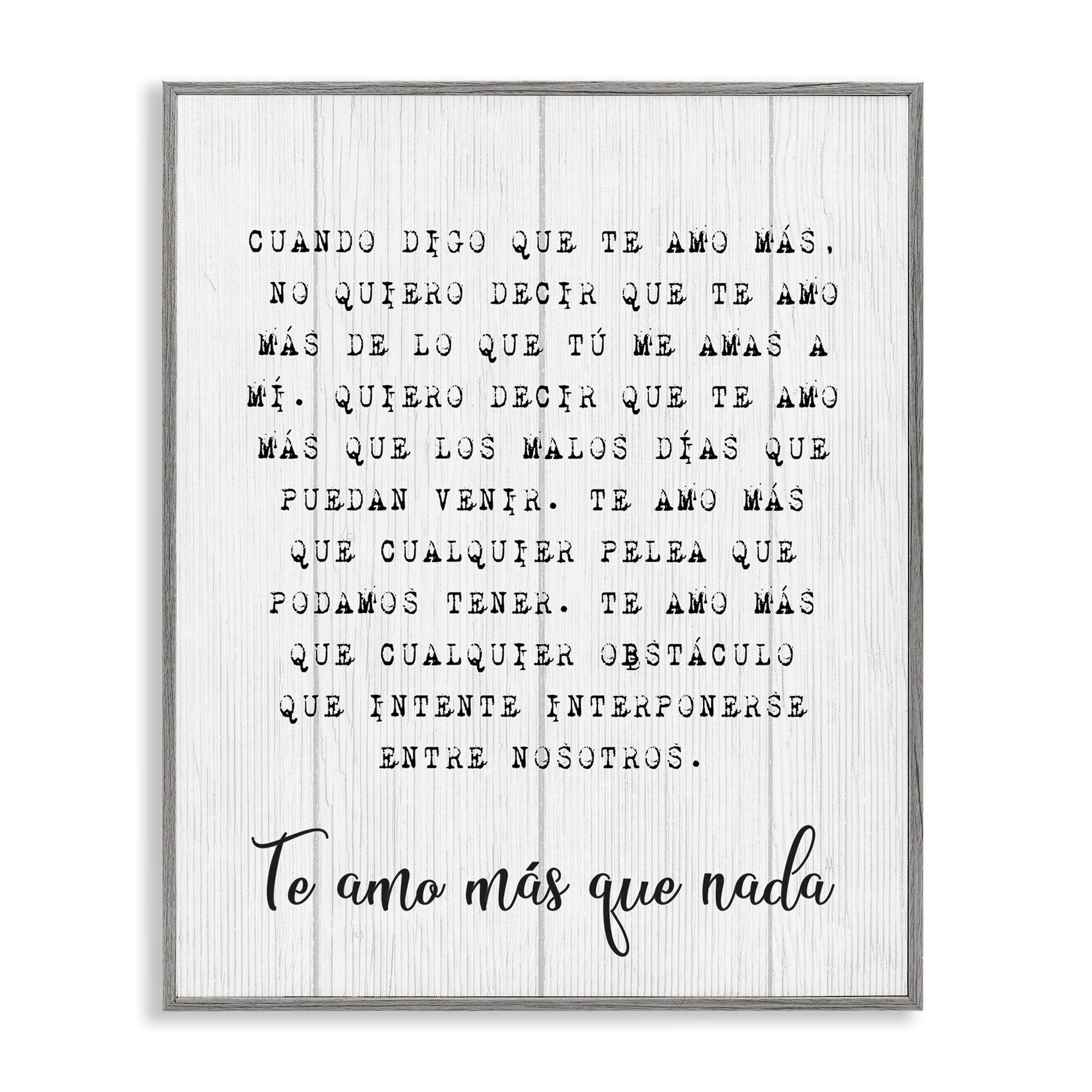 Stupell Industries Te Amo Sin Límites Inspirational Quotes & Sayings Painting Gray Framed Art Print Wall Art, 11 x 14