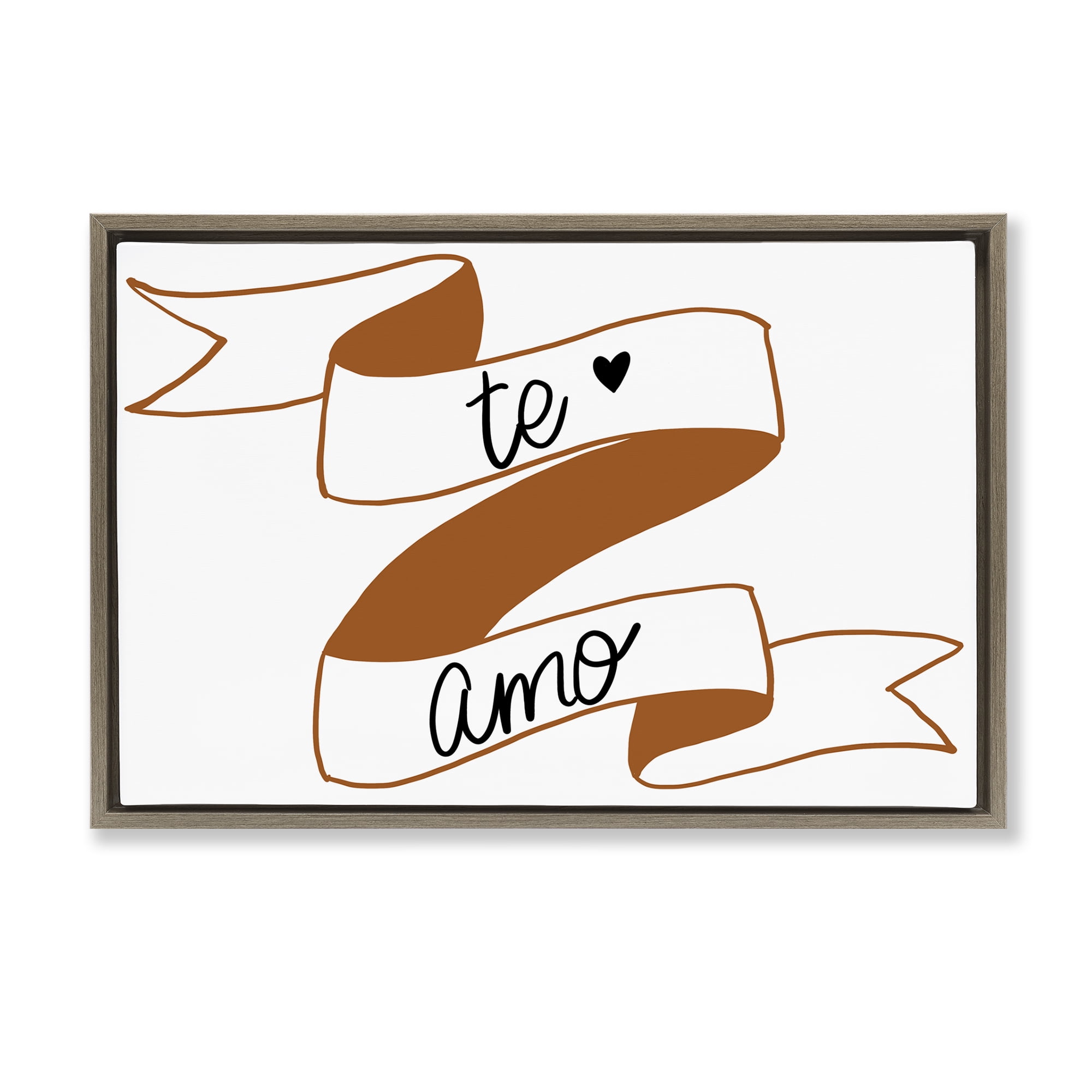 Stupell Industries Te Amo con Cinta Inspirational Quotes & Sayings Painting Brown Floater Framed Art Print Wall Art, 25 x 17