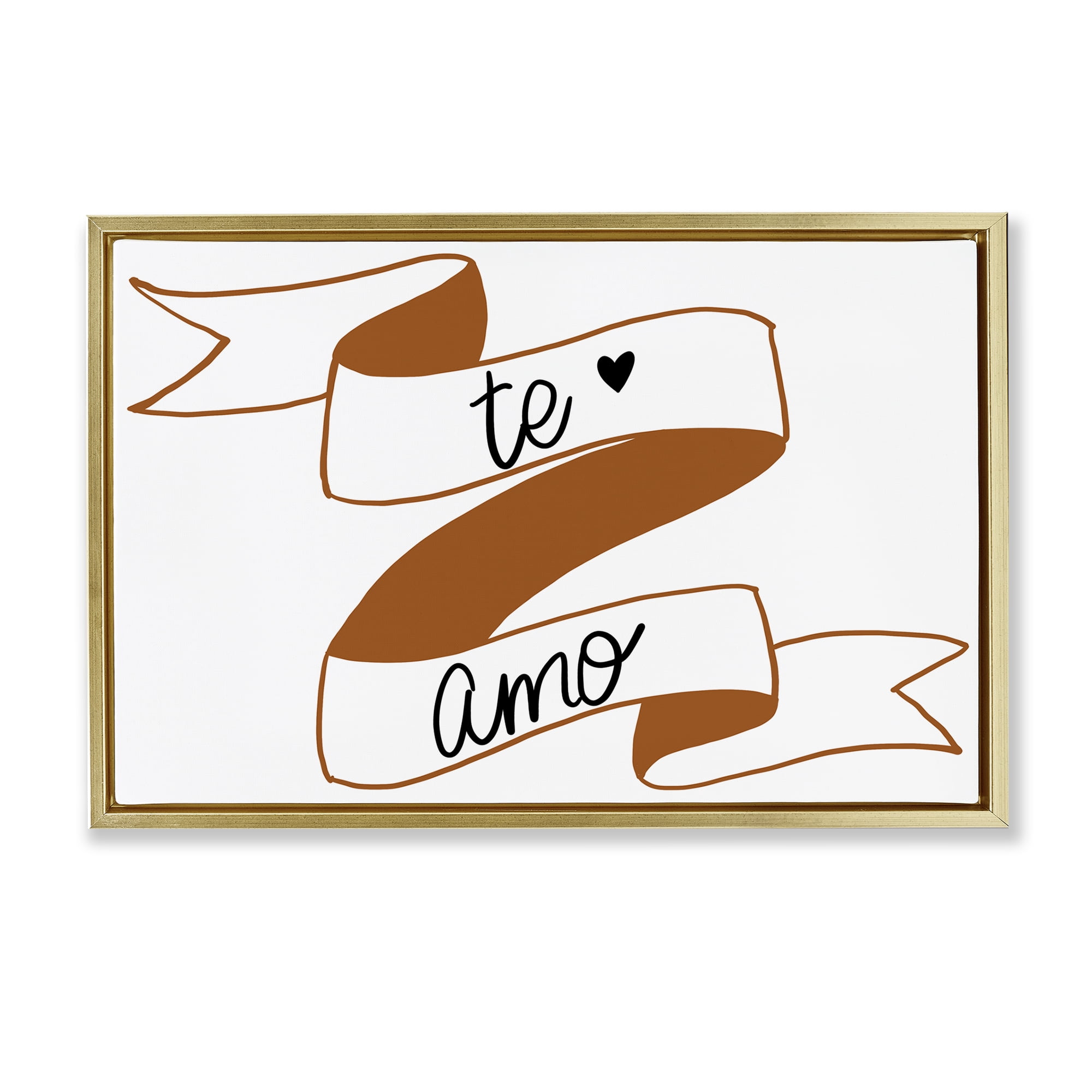 Stupell Industries Te Amo con Cinta Inspirational Quotes & Sayings Painting Gold Floater Framed Art Print Wall Art, 31 x 21