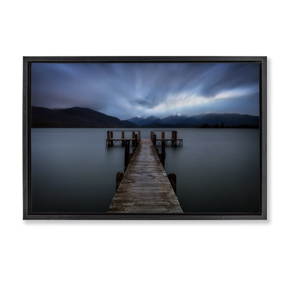 Stupell Industries Te Anau Pier at Dusk Black Framed Floater Canvas Wall Art design by Lincoln Harrison, 17 x 25