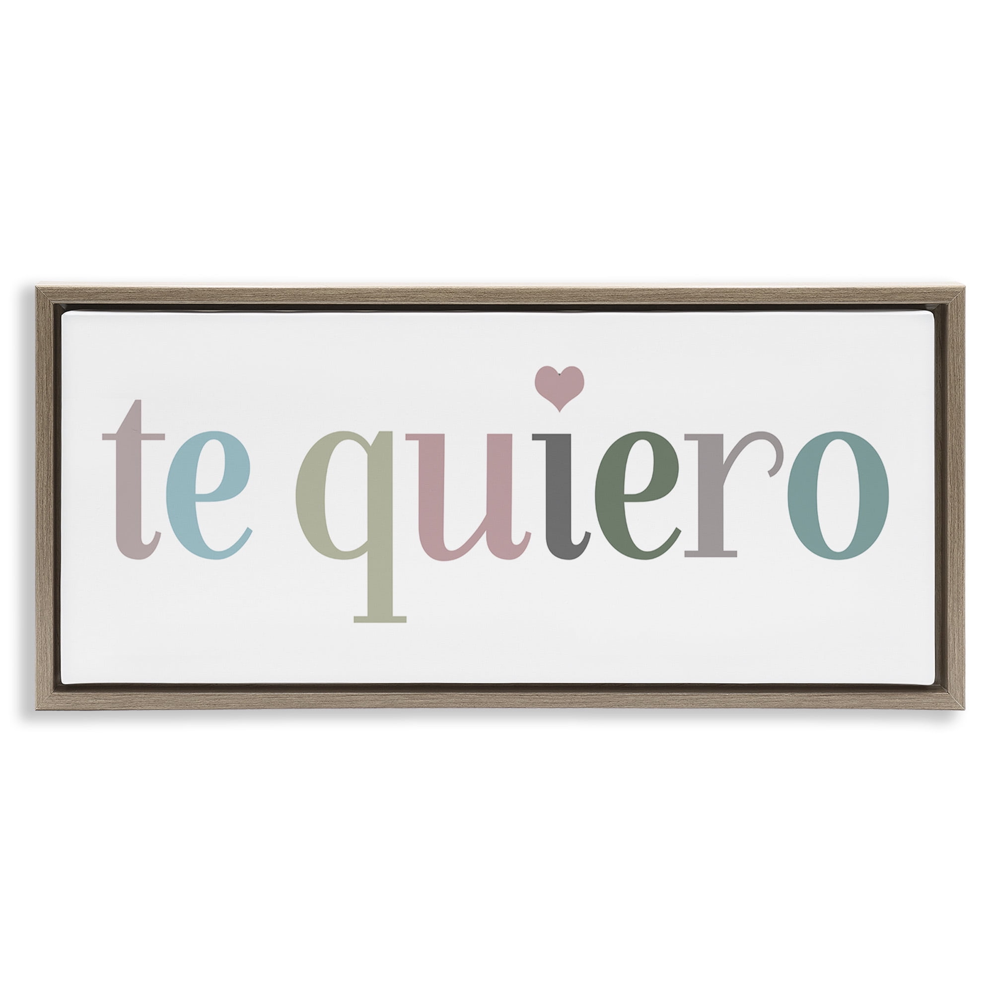 Stupell Industries Te Quiero Romantic Spanish Typography Painting Brown Floater Framed Canvas Art Print Wall Art, 31 x 14