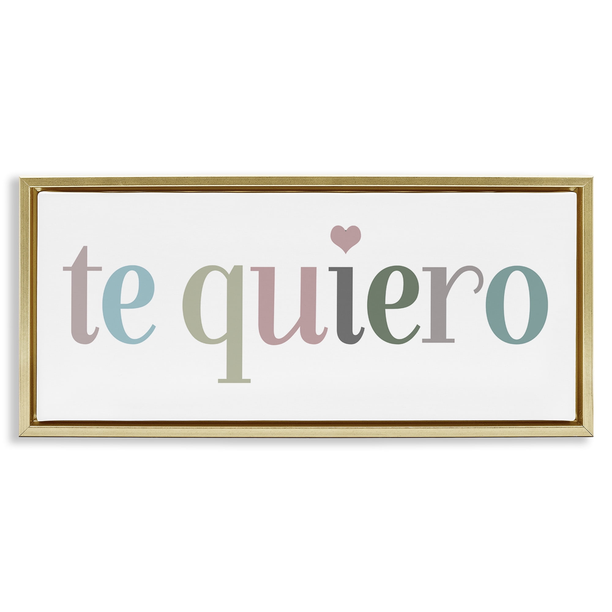 Stupell Industries Te Quiero Romantic Spanish Typography Painting Gold Floater Framed Canvas Art Print Wall Art, 31 x 14