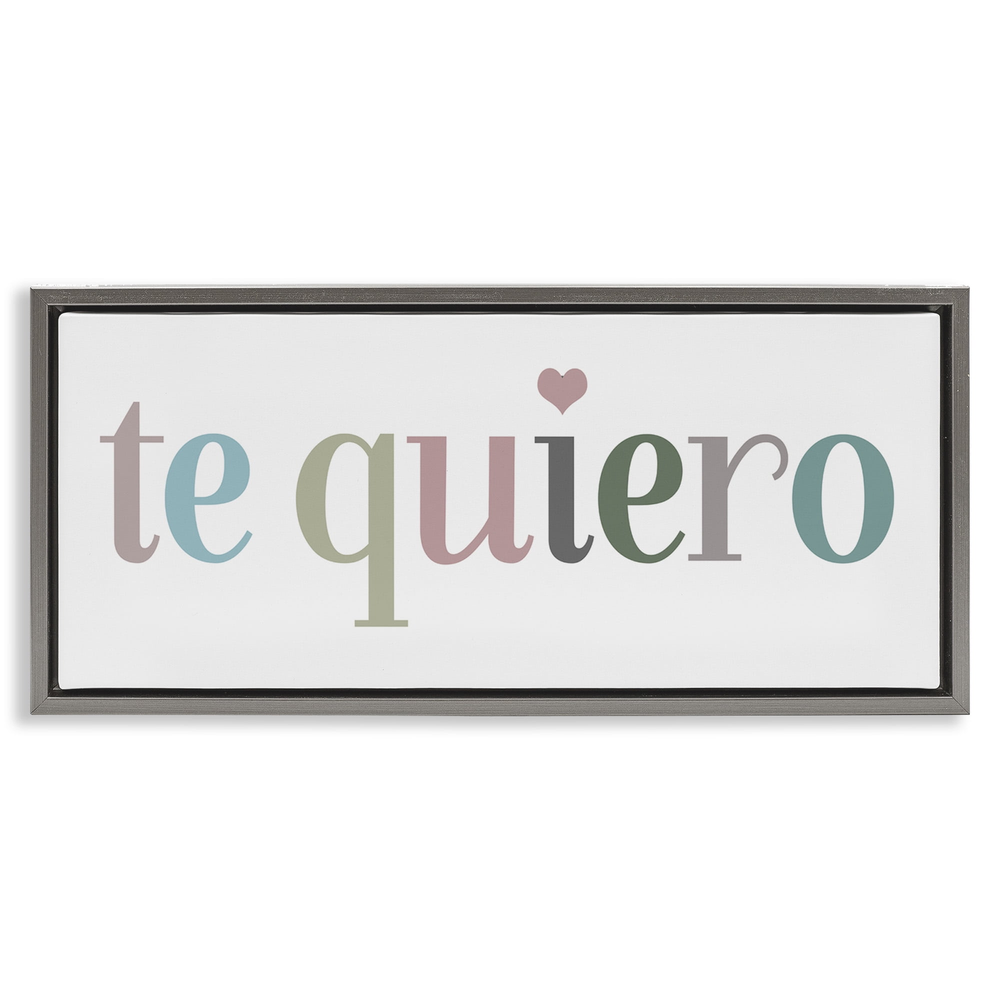 Stupell Industries Te Quiero Romantic Spanish Typography Painting Gray Floater Framed Canvas Art Print Wall Art, 25 x 11