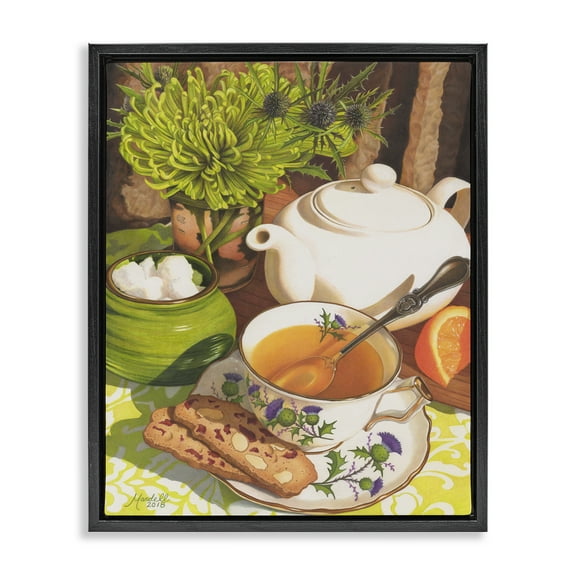 Stupell Industries Tea & Biscuits Scene Food & Beverage Painting Black Floater Framed Art Print Wall Art, 17 x 21