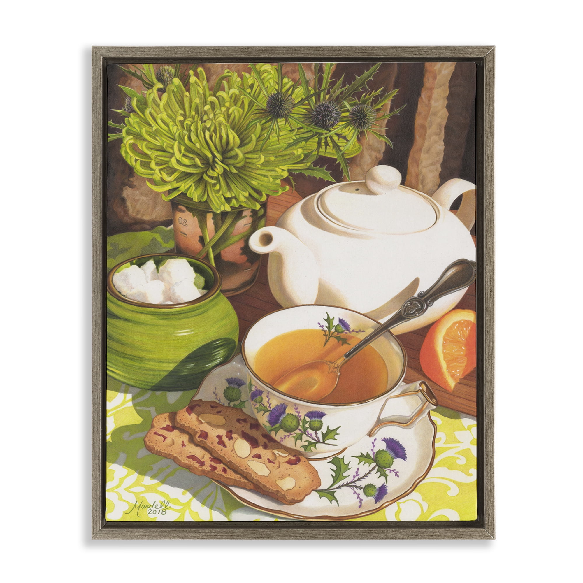 Stupell Industries Tea & Biscuits Scene Food & Beverage Painting Brown Floater Framed Art Print Wall Art, 17 x 21