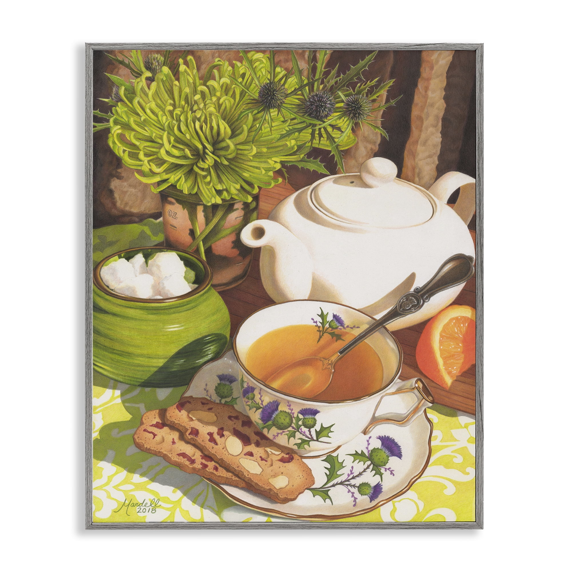 Stupell Industries Tea & Biscuits Scene Food & Beverage Painting Gray Framed Art Print Wall Art, 16 x 20