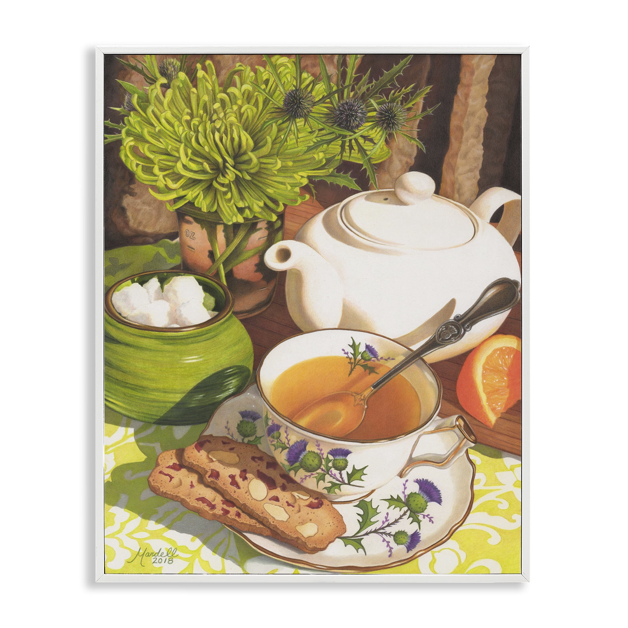 Stupell Industries Tea & Biscuits Scene Food & Beverage Painting White Framed Art Print Wall Art, 16 x 20