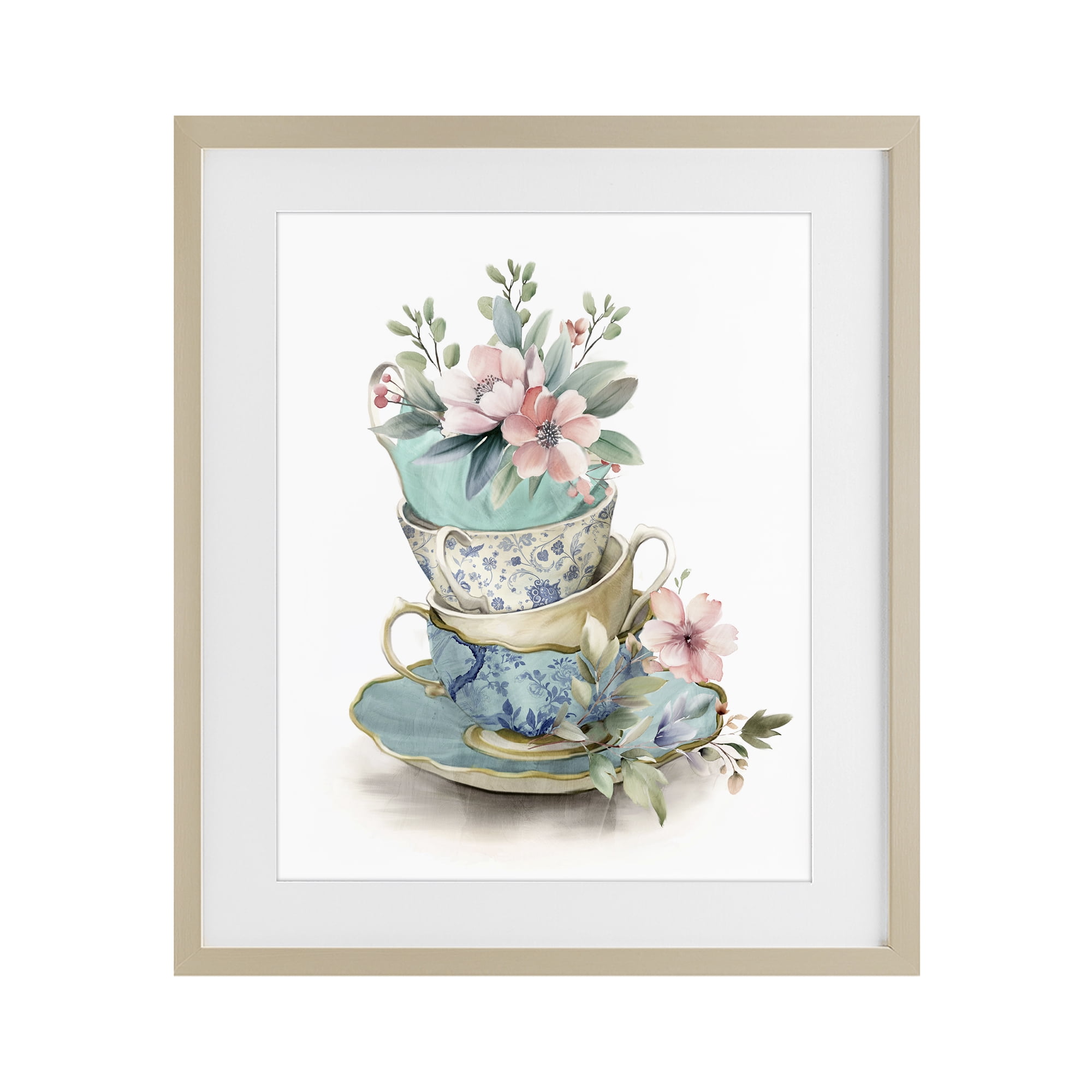 Stupell Industries Tea Cup Chinoiserie Blossoms Birch Framed Print Under Glass, design by Kim Allen