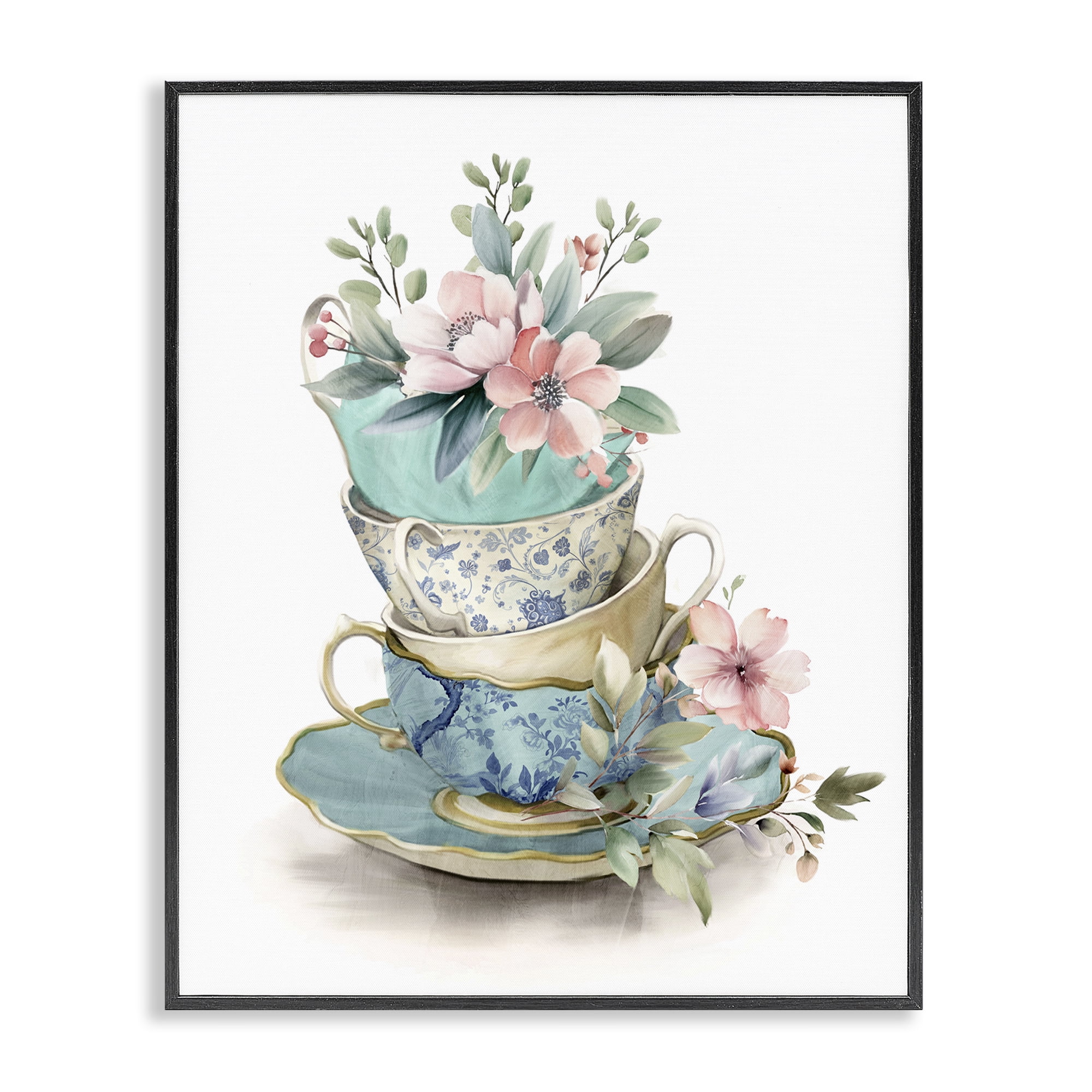 Stupell Industries Tea Cup Chinoiserie Blossoms Black Framed Giclee Art, design by Kim Allen