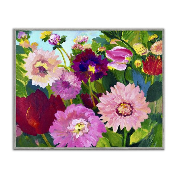Stupell Industries Tea Garden Mums Gray Framed Giclee Art, design by Lee Ann Zirbes