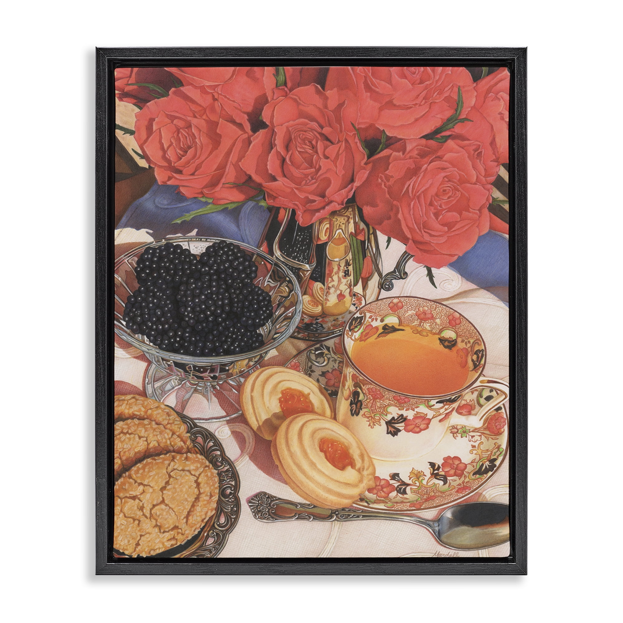 Stupell Industries Tea Party & Berries Food & Beverage Painting Black Floater Framed Art Print Wall Art, 25 x 31