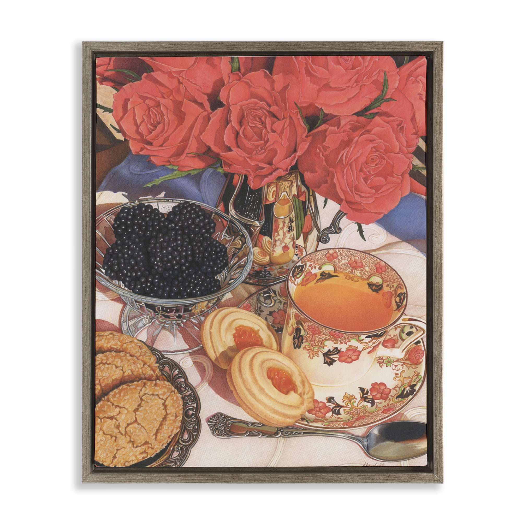 Stupell Industries Tea Party & Berries Food & Beverage Painting Brown Floater Framed Art Print Wall Art, 17 x 21